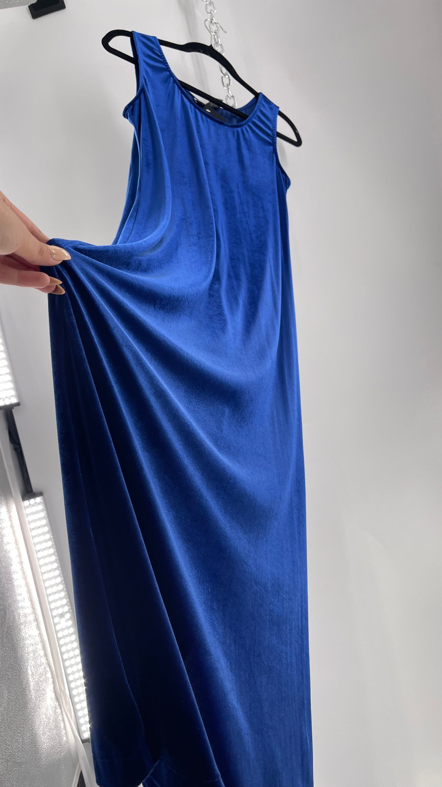 Vintage Carol Anderson Royal Blue Velvet Square Neckline Floor Length Dress (Medium)