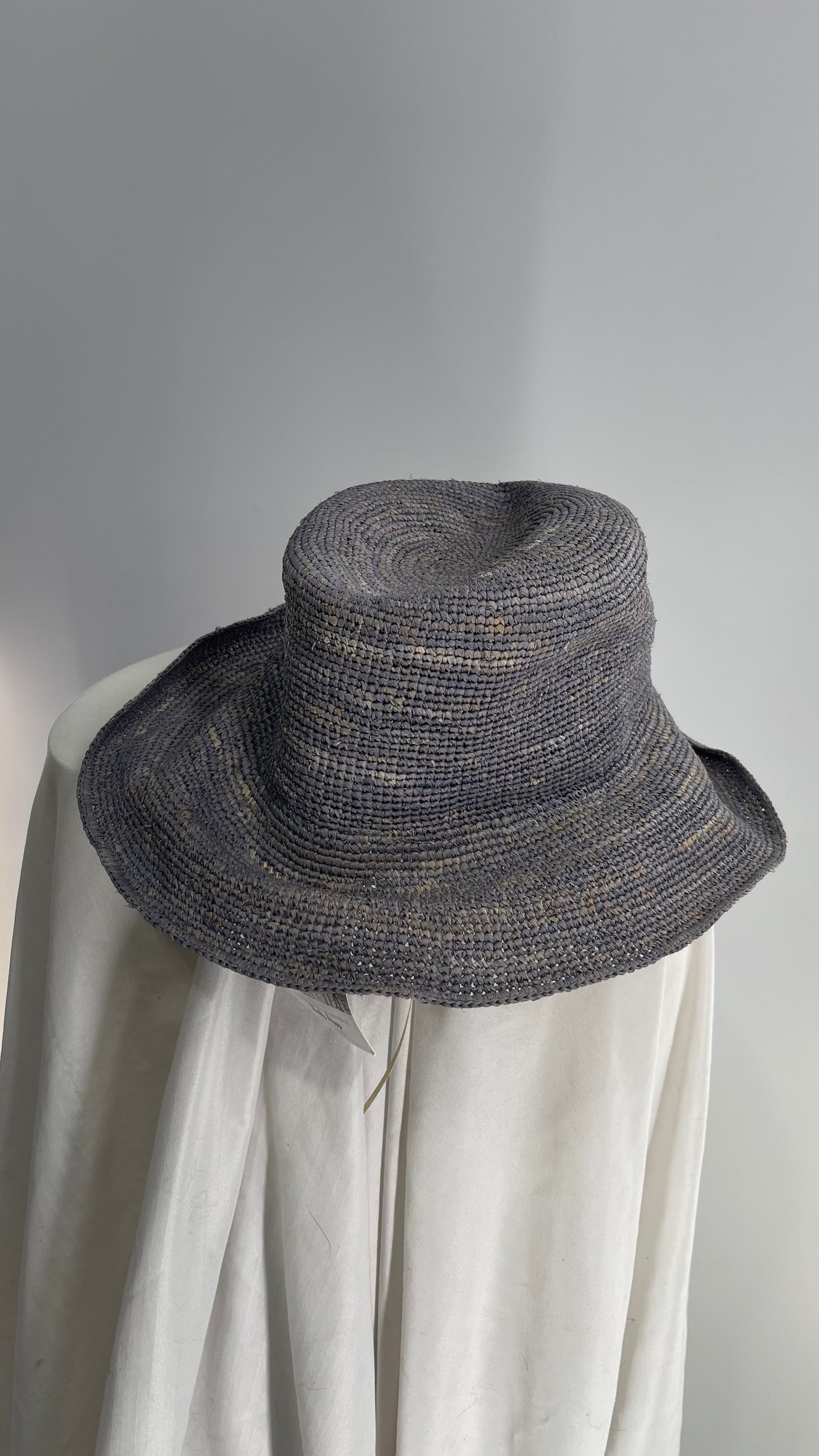 San Diego Hat Company Blue Grey Woven Crochet Raffia Sun Hat