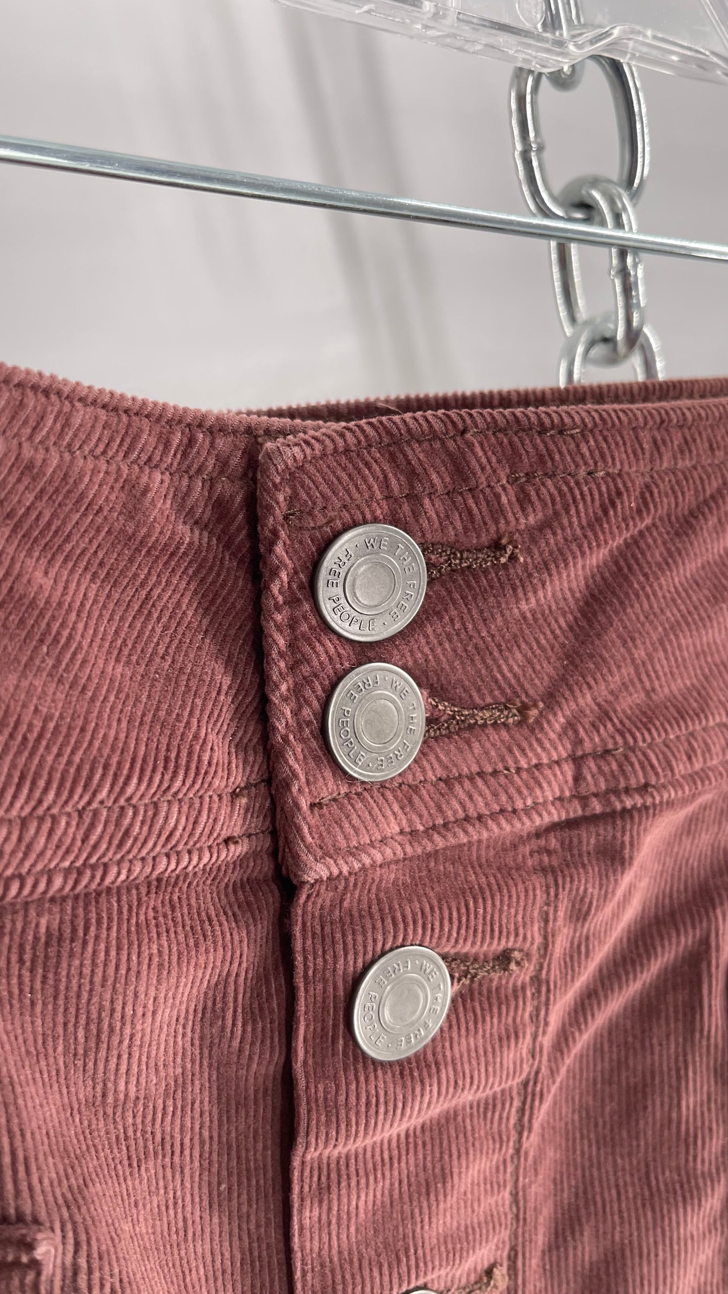 Free People Brown Corduroy Button Front Mini Skirt with Front Pockets (29)