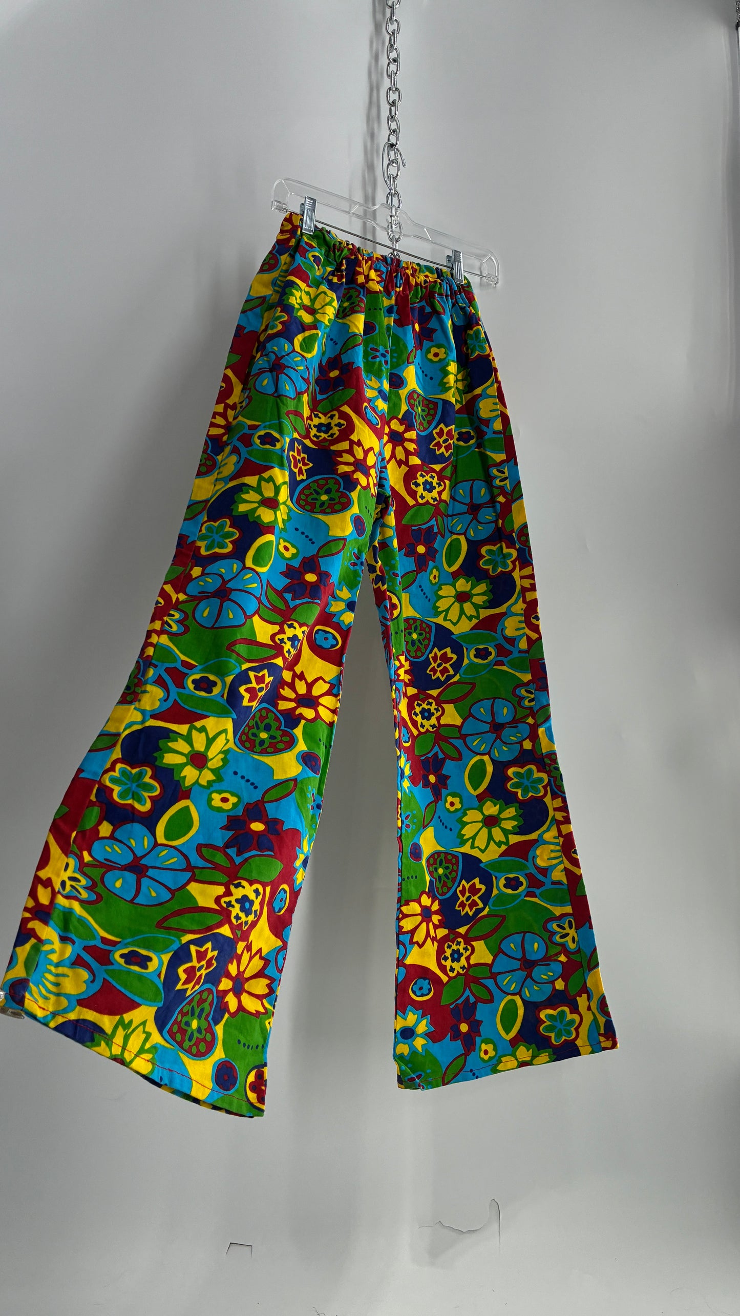 Vintage 1970s Style Flower Power Kick Flare Hippy Wide Legs (S/M)