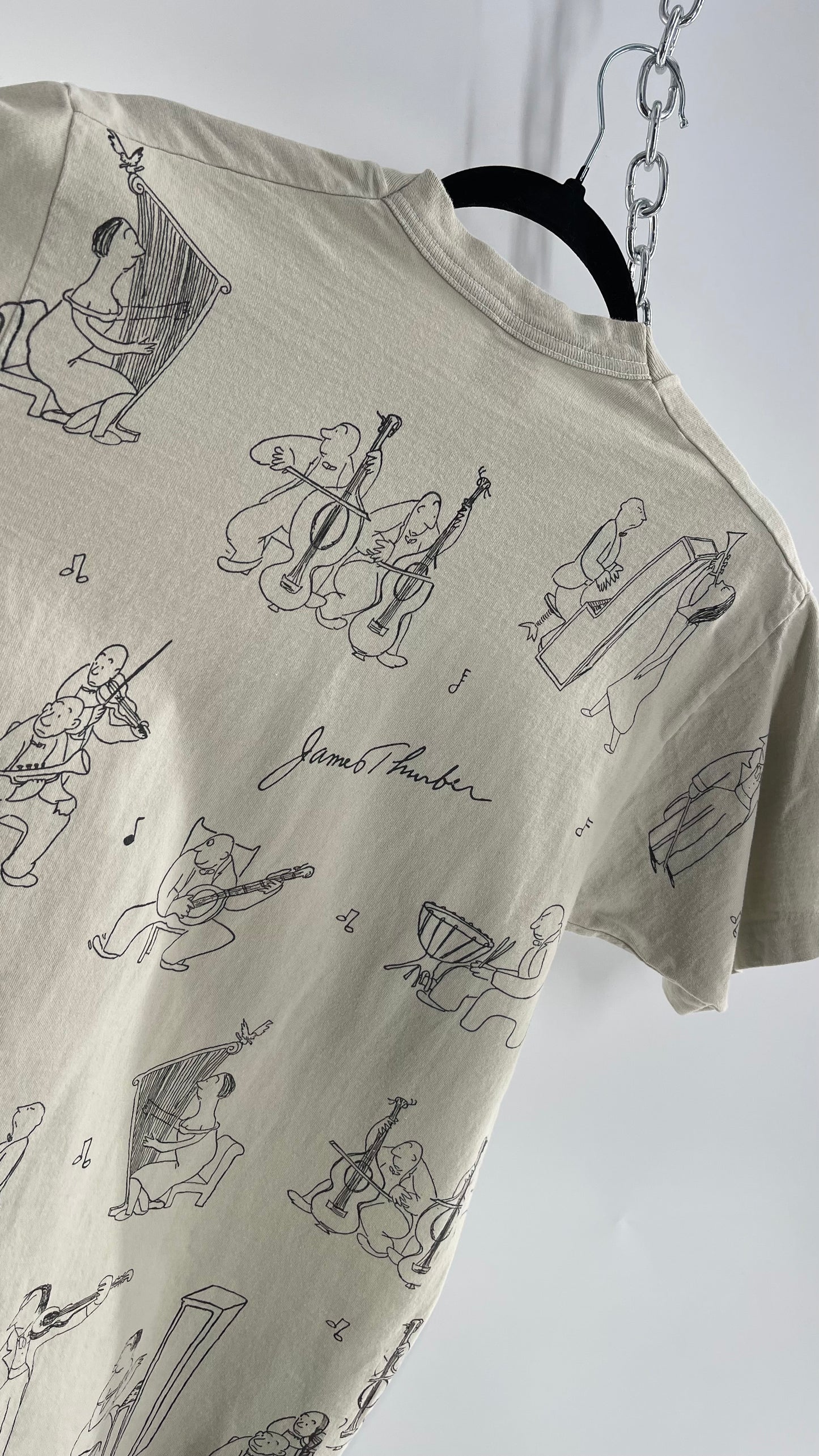 Vintage James Thurber Welcome to the Opera Beige Doodle Comic Sketch T Shirt (M)