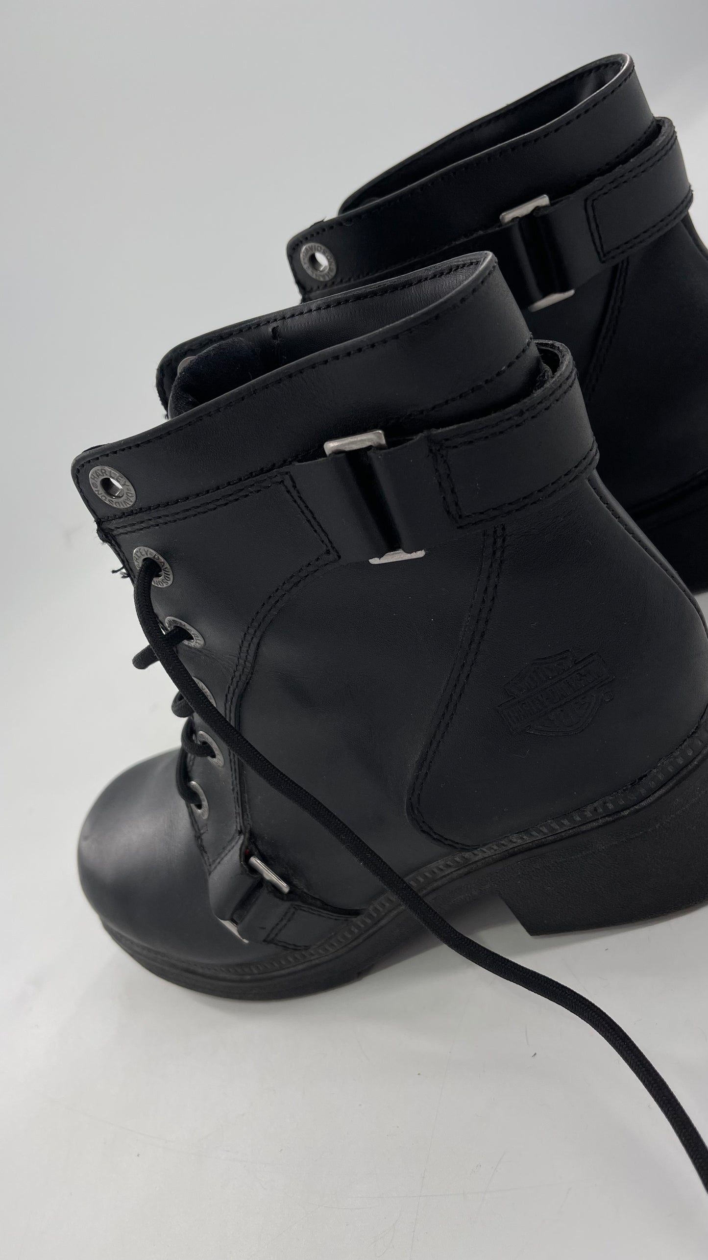 Harley Davidson Black Leather Combat Boots (8.5)