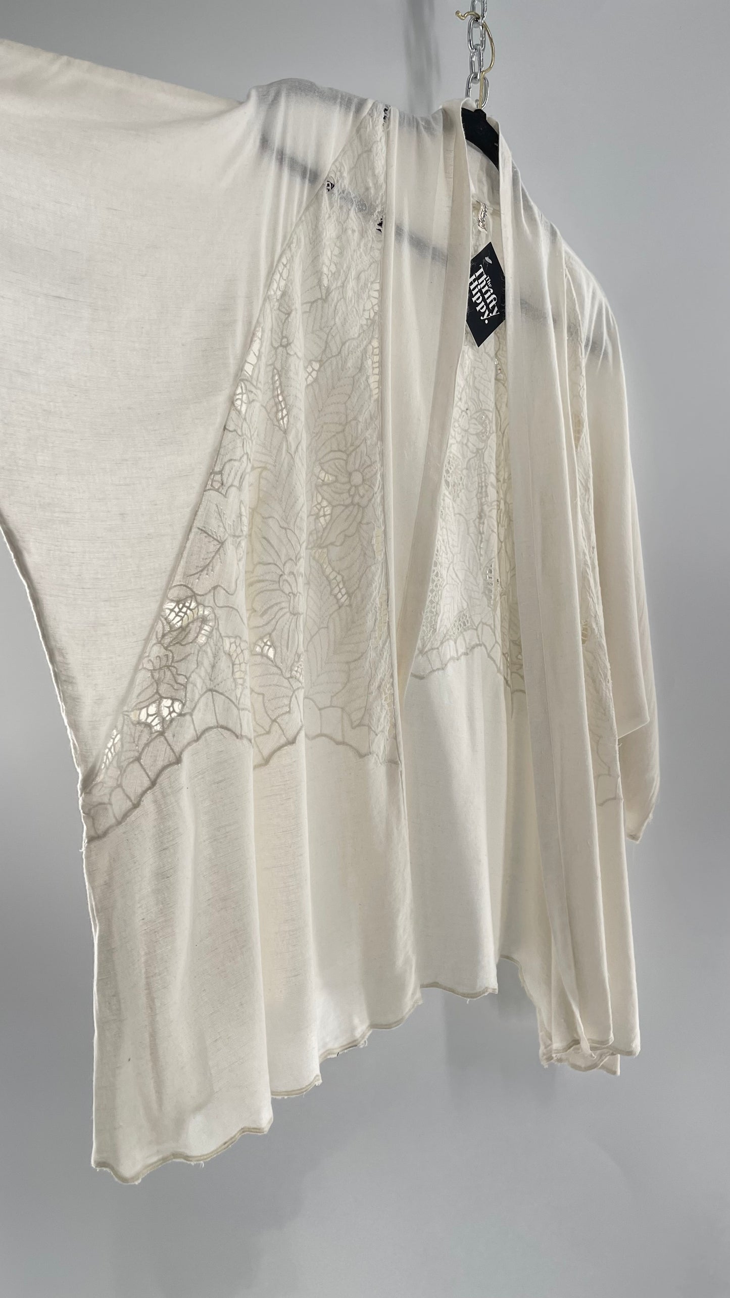 Intimately Free People Linen/Cotton White Cape with Embroidery Design (Medium)