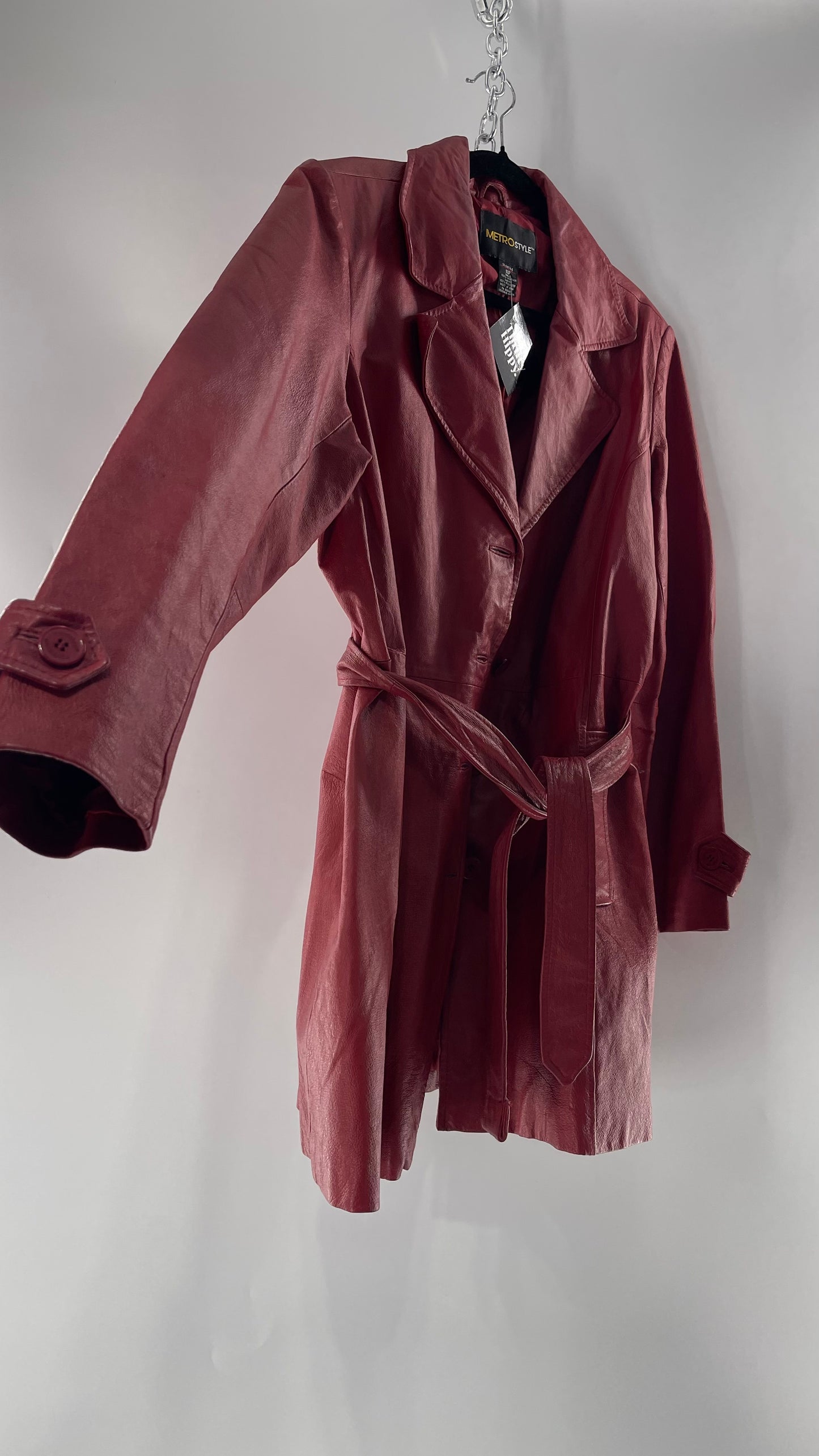 Vintage MetroStyle Red Leather Trench (C)(L/XL)