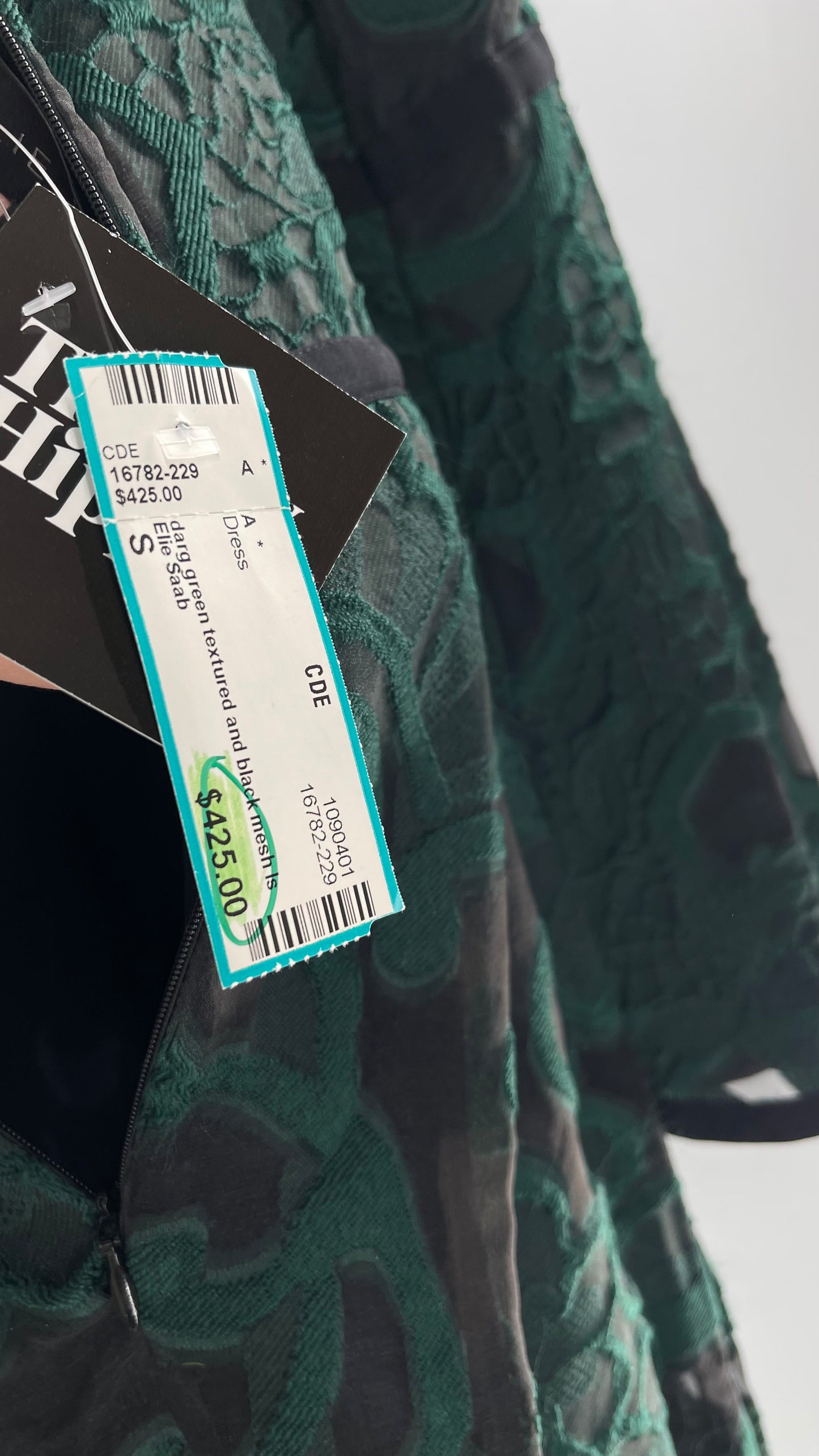 Vintage Ellie Saab Forest Green Lace Dress with Bell Sleeves (36)