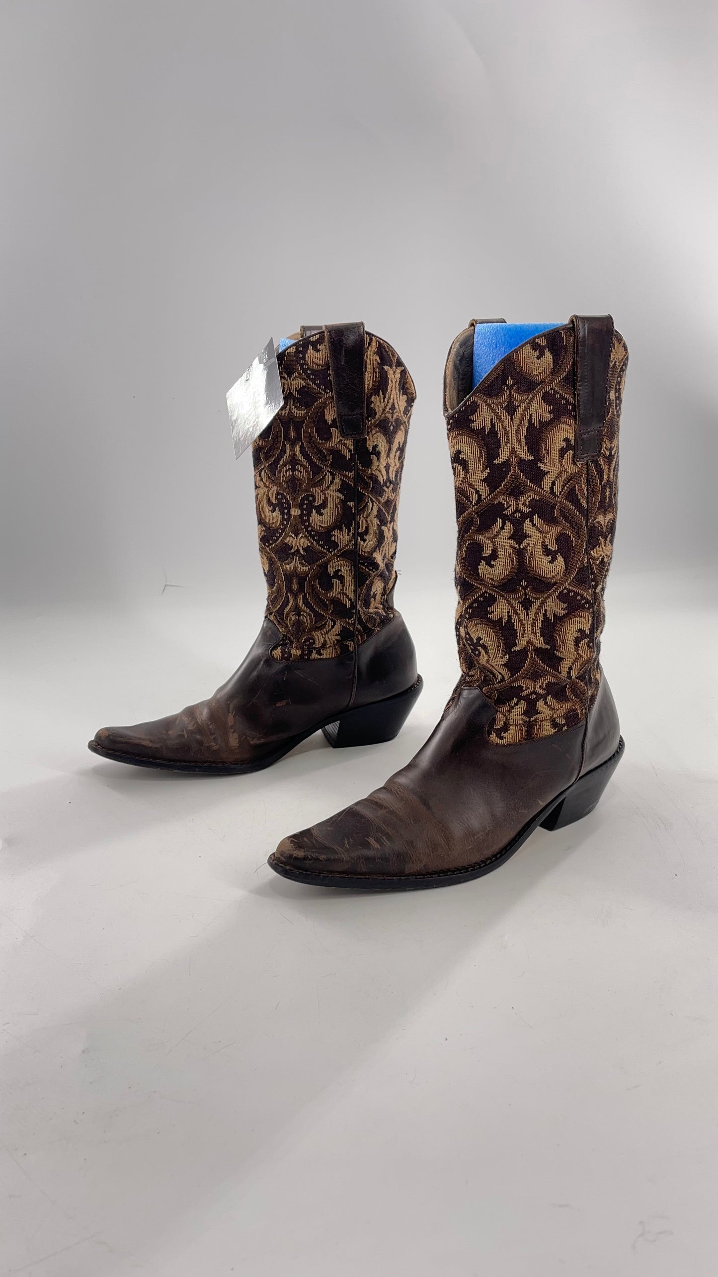 Vintage Matisse Brown Leather Tapestry Cowboy Boot (8.5)