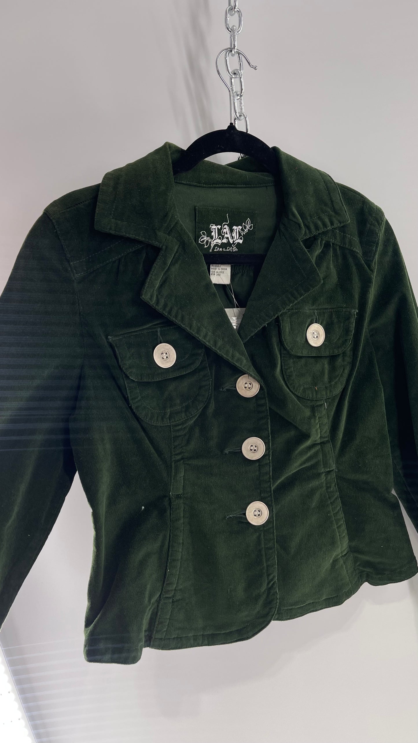 Deadstock VINTAGE 1990s Live a Little Green Corduroy Blazer Jacket with Tags Attached (Petite Medium)