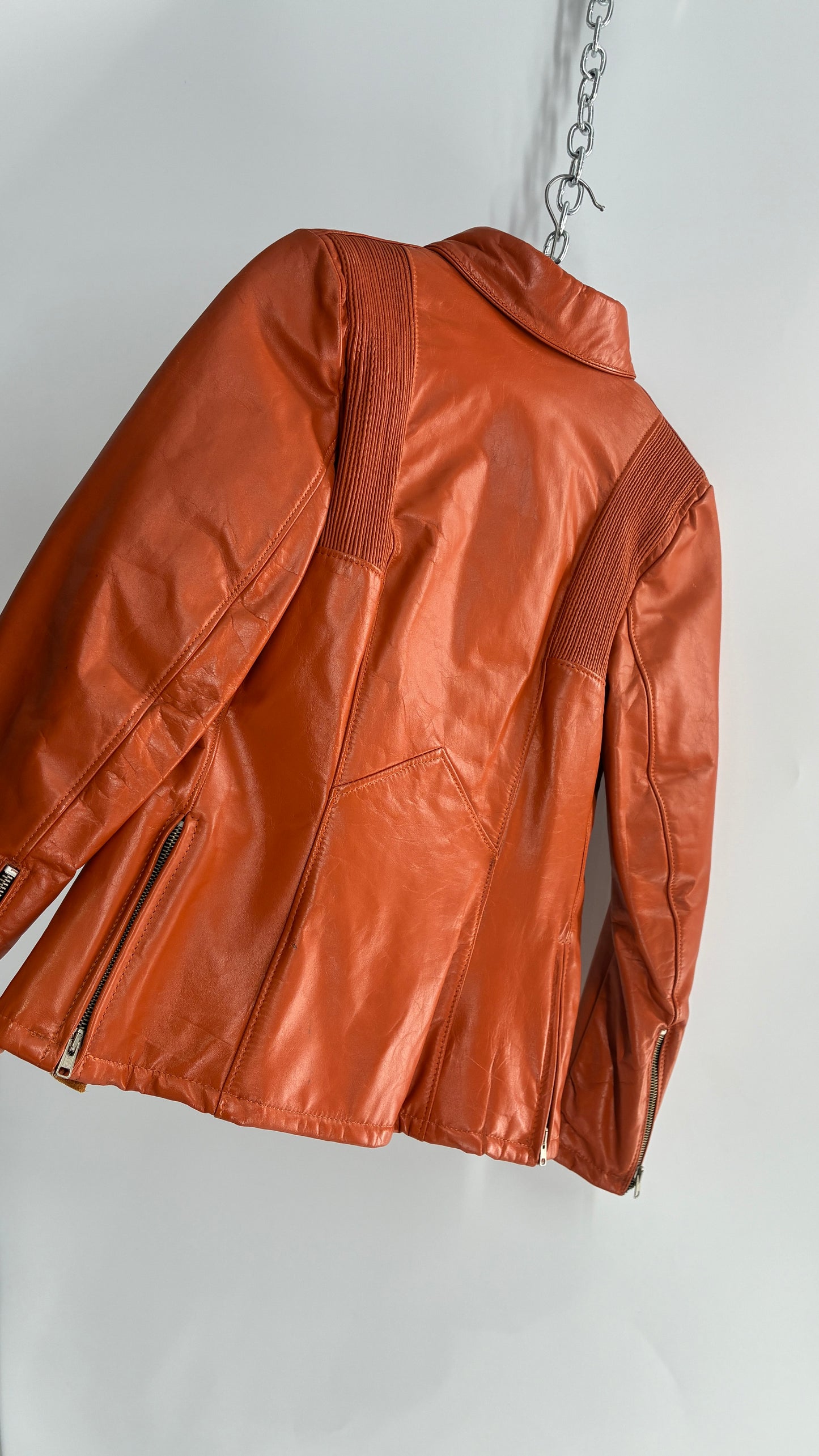 Deadstock Vintage 1970s DROSPO Orange Genuine Leather Fitted Jacket (12)