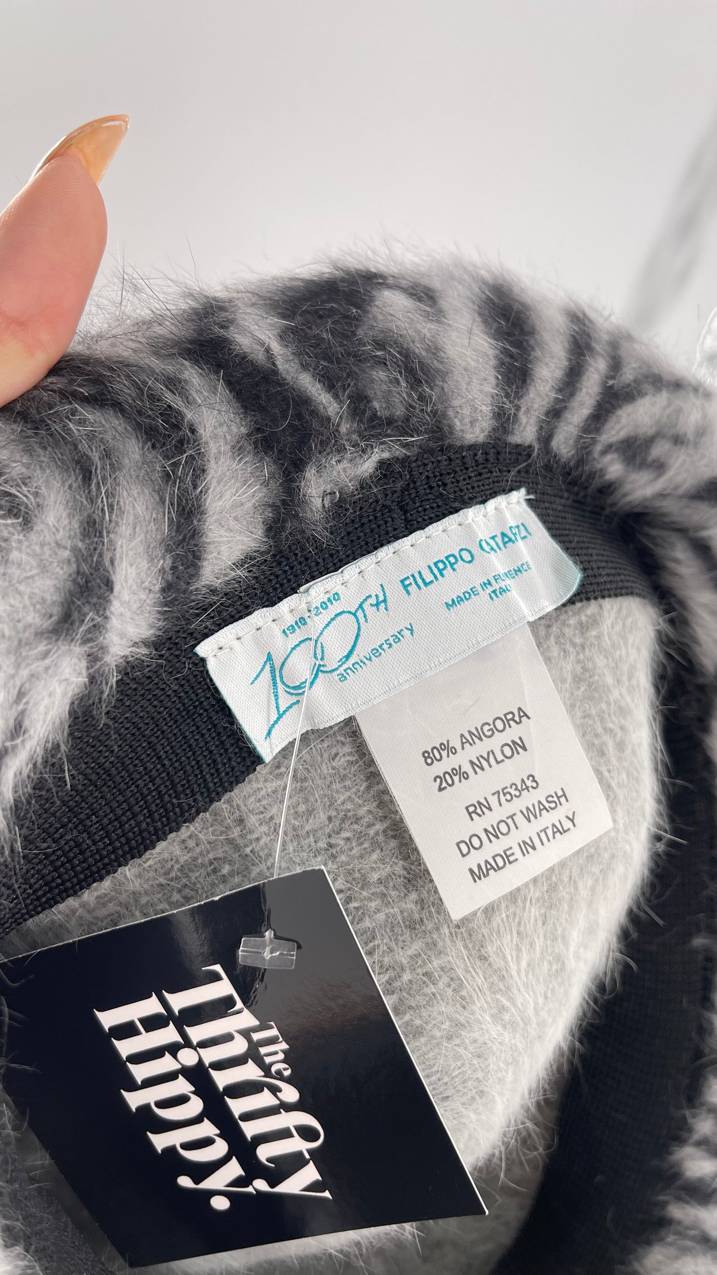 Vintage Designer Filippo Catarzi 80% Angora Zebra Printed Bucket Hat