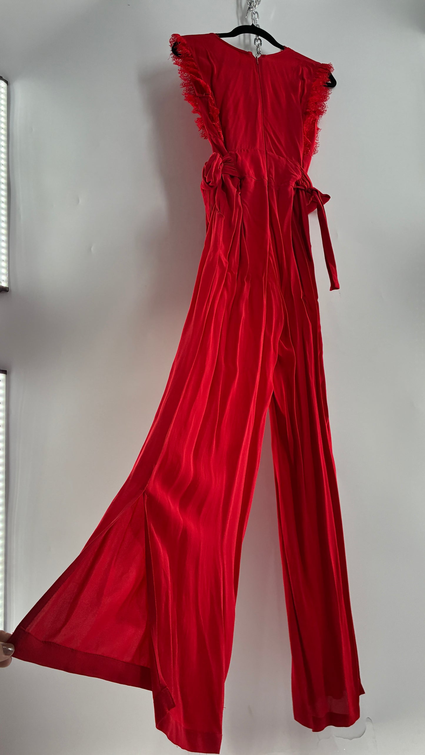 Free People Red Jumpsuit with Waist Ties and Scalloped Lace Details (2)