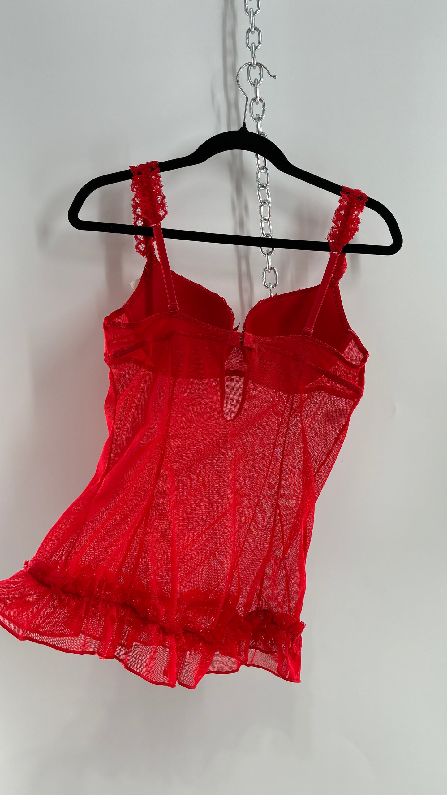 Deadstock Vintage Babydoll Bustier with Ruffled Cups, Lace Straps and Ruffled Lace Hem (34C)