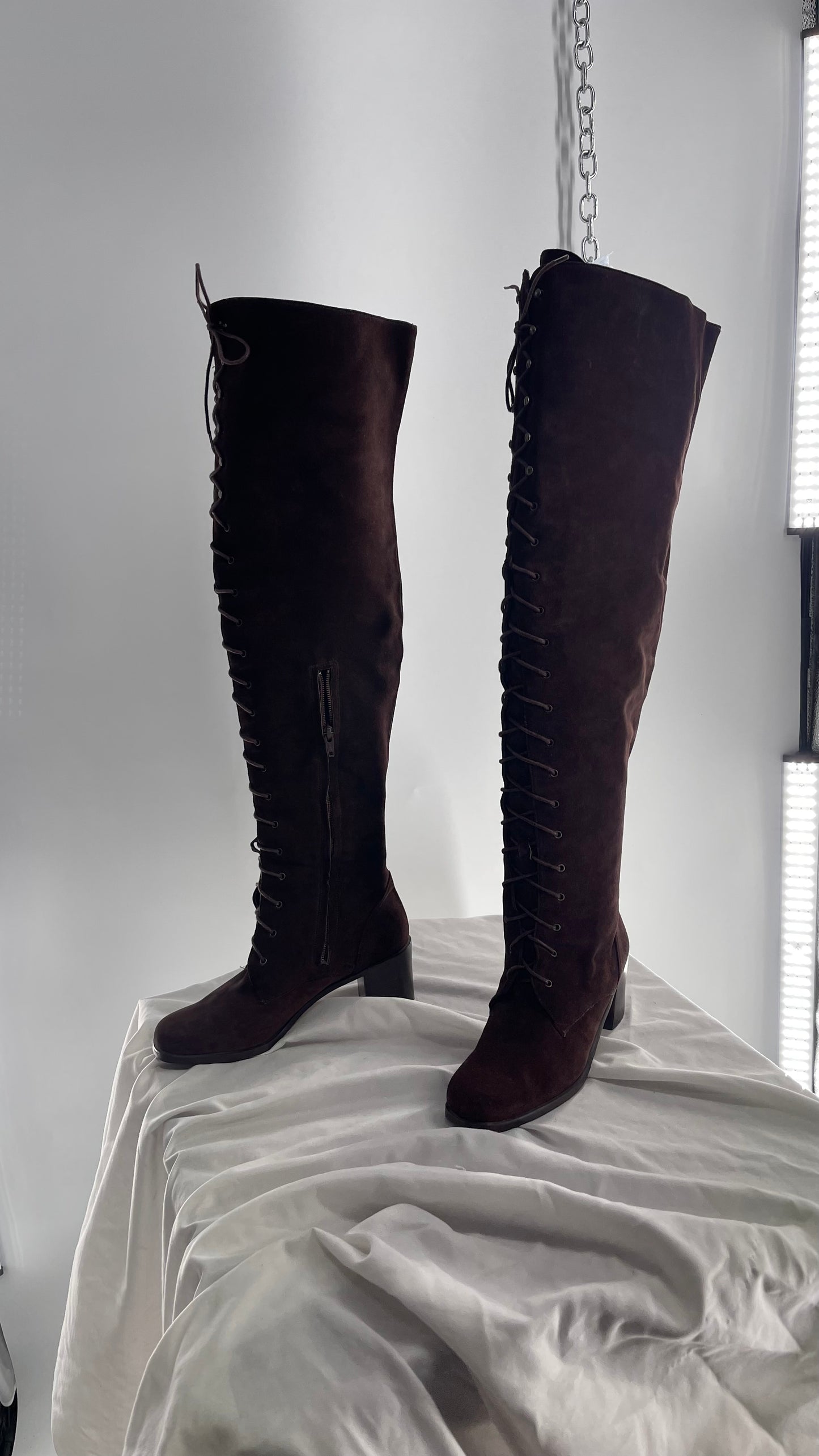 Vintage Kenneth Cole Over the Knee Brown Genuine Suede Leather Combat Boots (8.5)