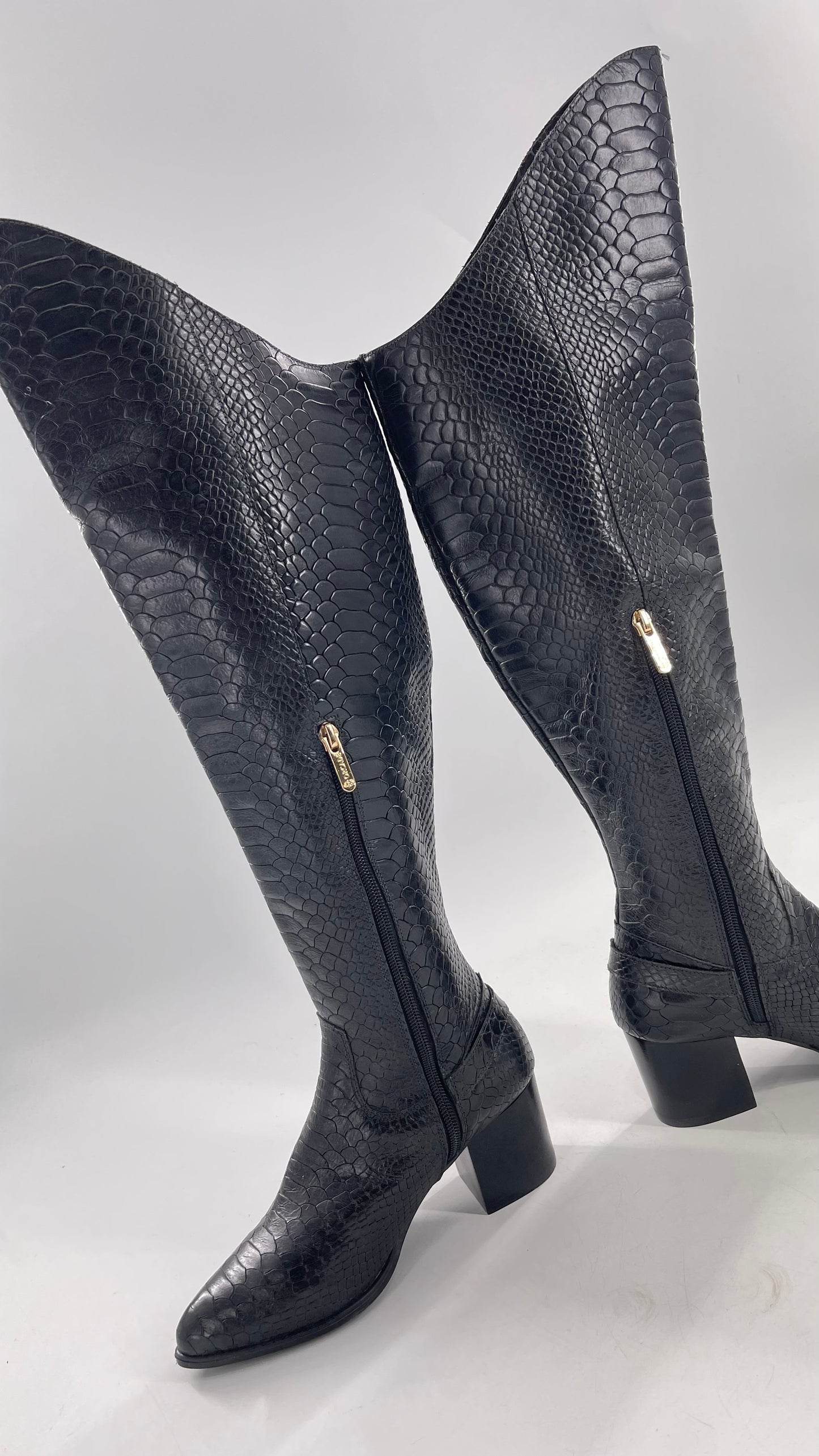 ORCADE Genuine Brazilian Leather Crocodile Embossed/Textured Knee High Boots (5)