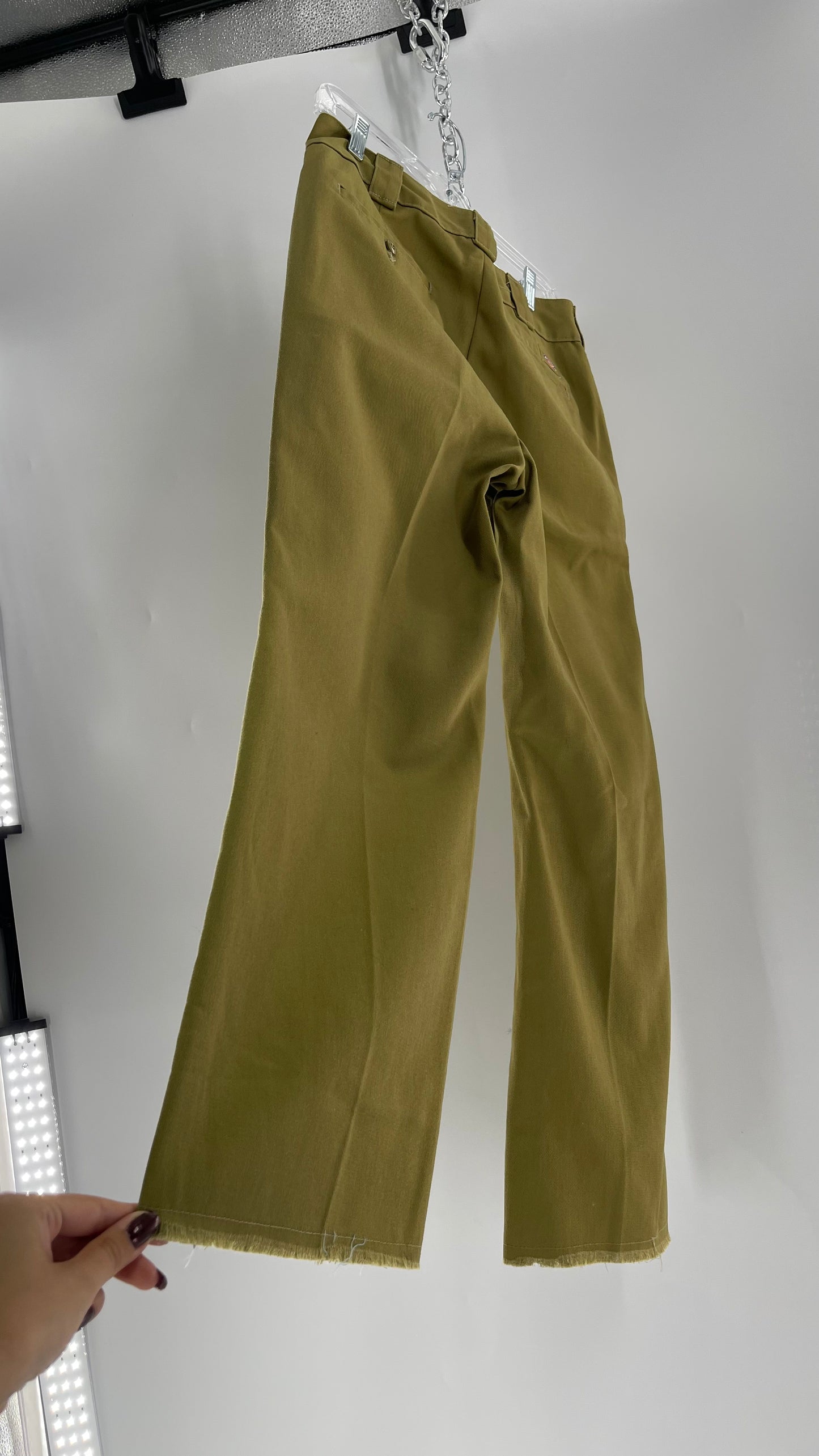 Dickies Mustard Green Cropped with Raw Edge Hem (4)