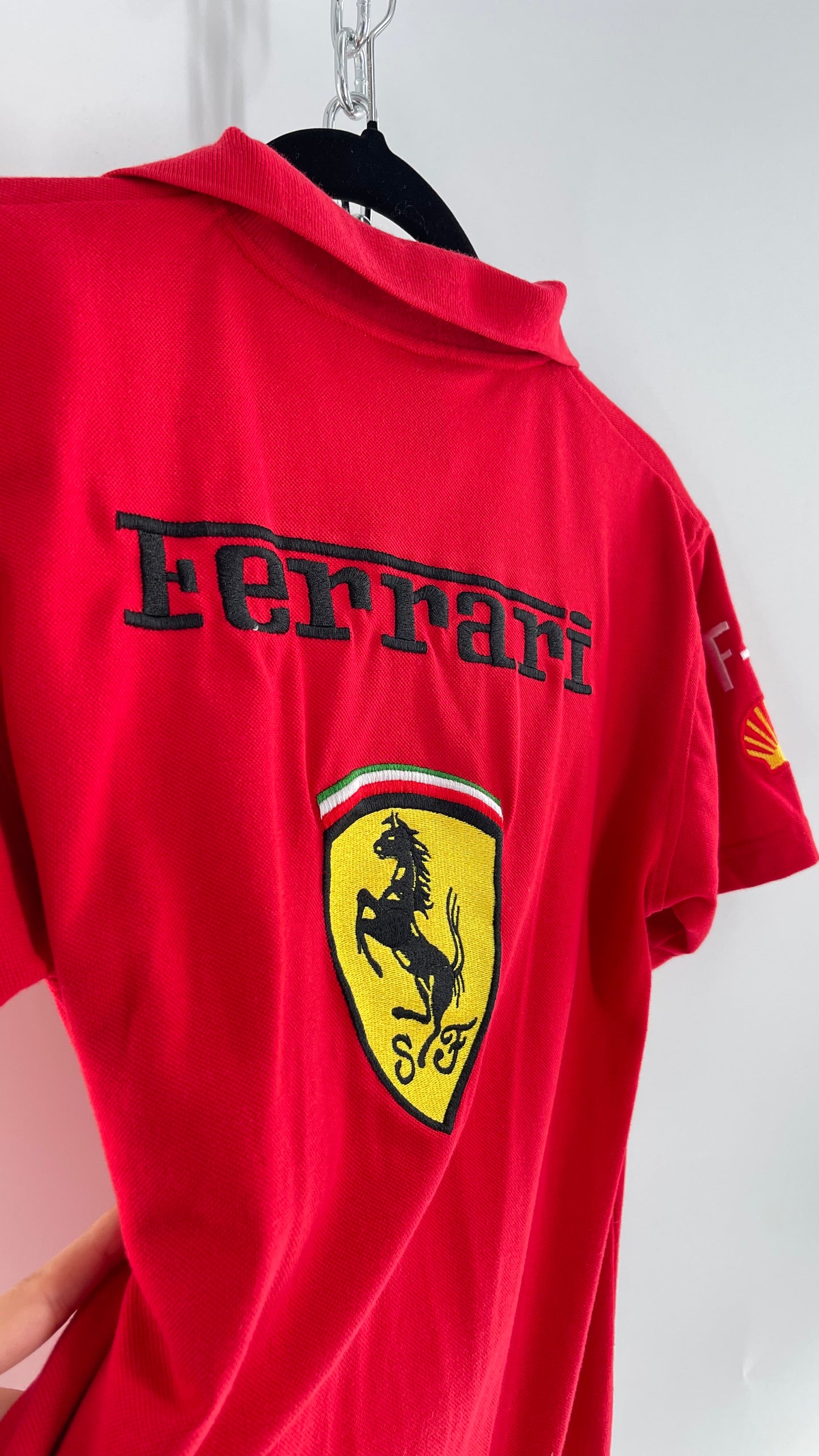Vintage Red Ferrari Polo with Old School Logo Embroidery (S)