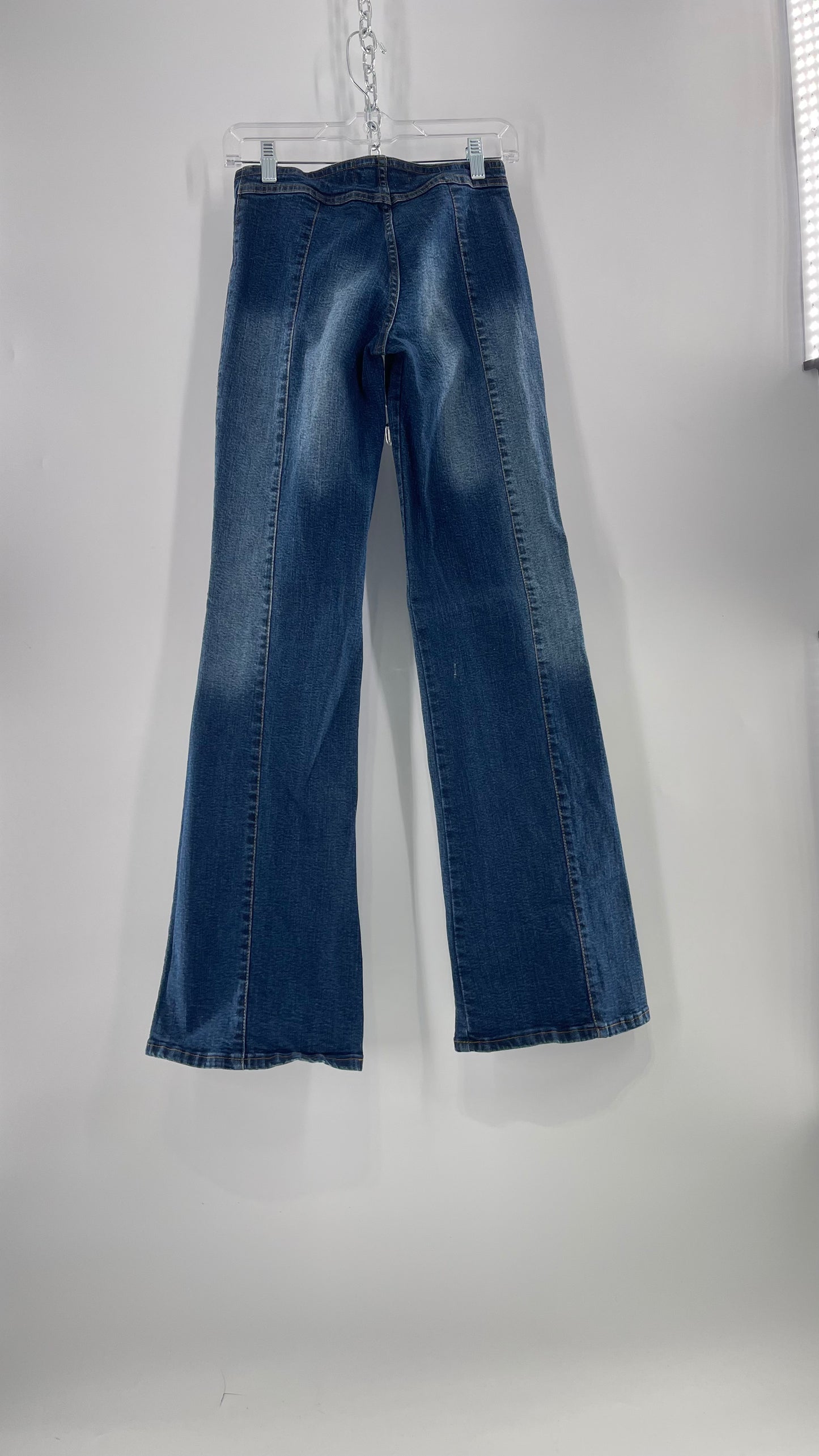 Vintage NewMax Two Toned Paneled Brazilian Jeans with Buckle Jean Strap Closure and Flared Hem (8)