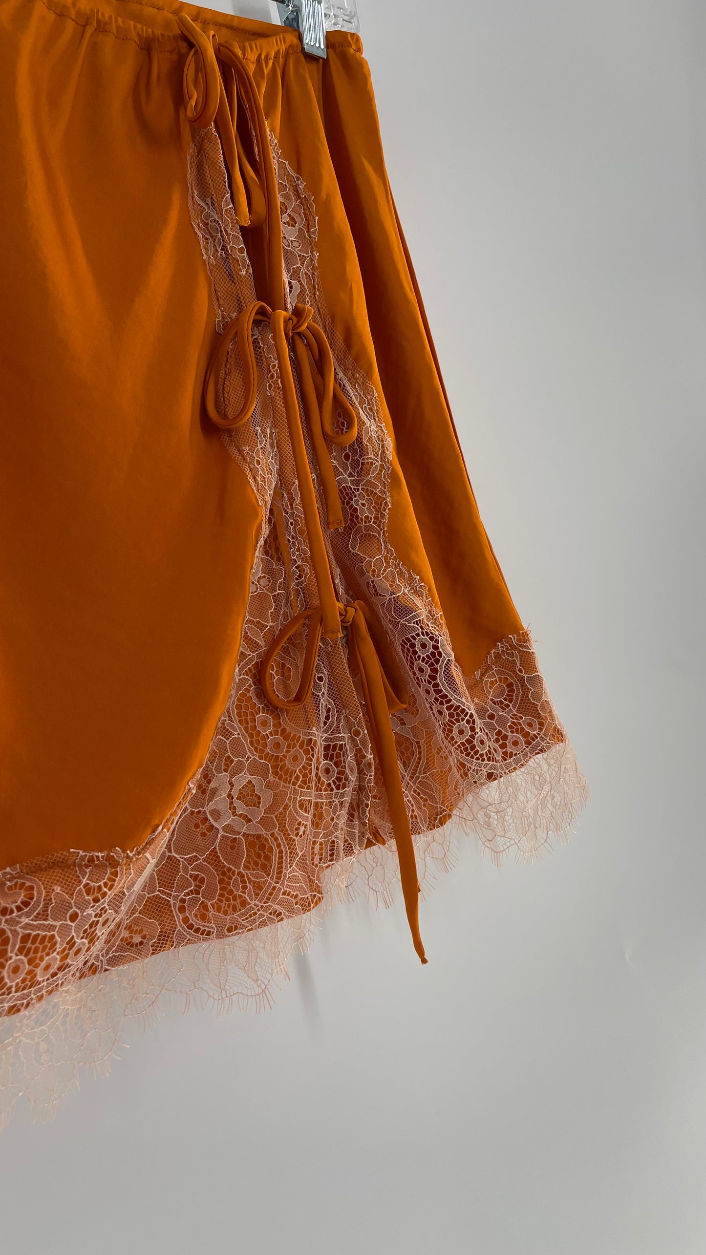 Free People Orange Lace Trim Silky Mini Skirt (Medium)