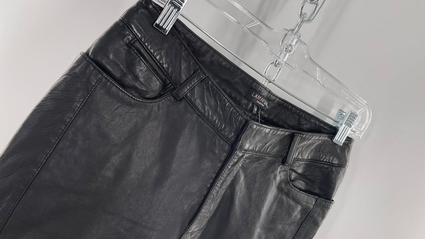 LAMARQUE 1990s Collection Vintage Black Leather Moto Style Pant with Panels, Ribbing and Zipper Details (6)