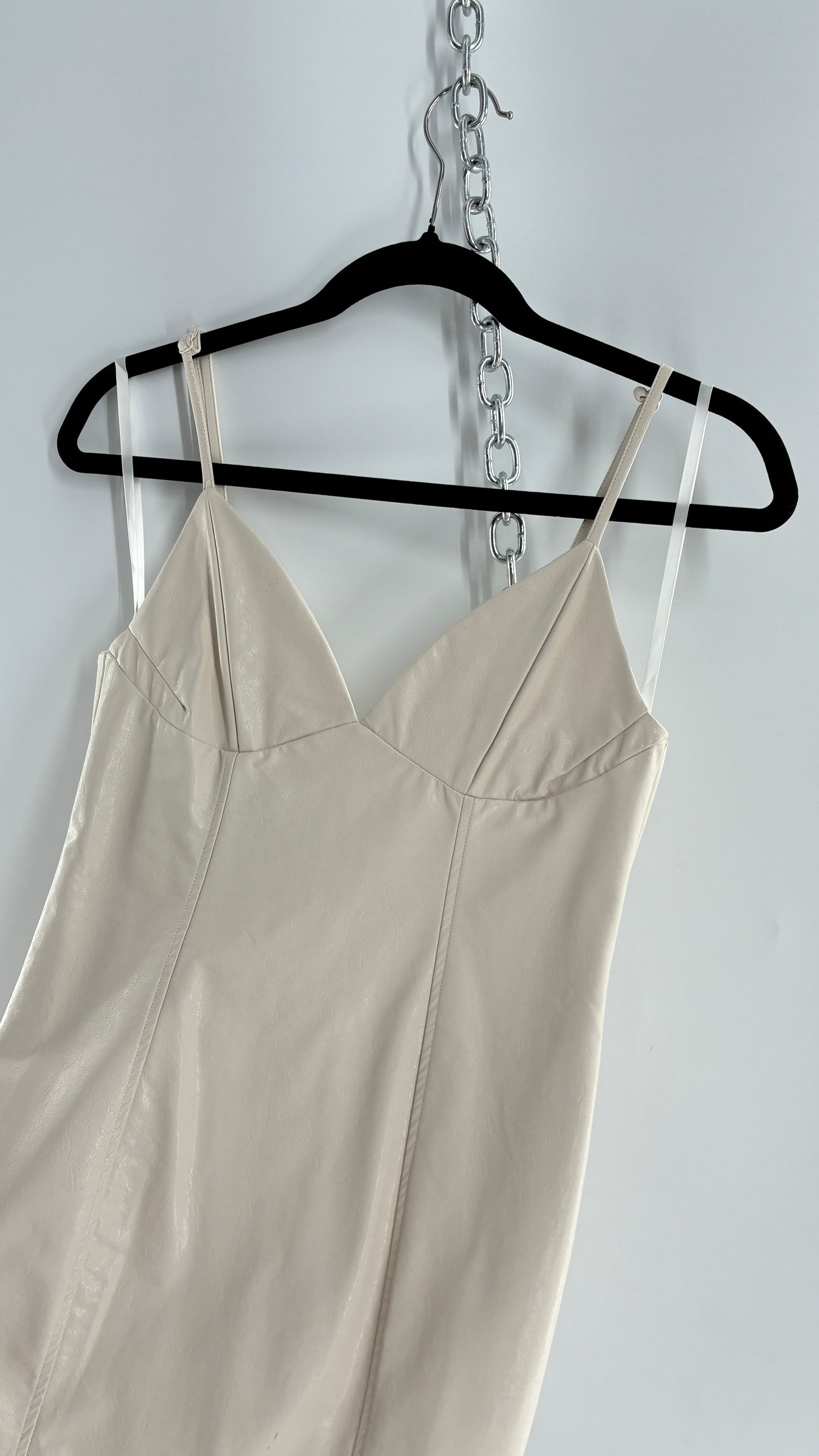 Super Down Vegan White Leather Camisole Mini Dress with Triangle Cups (XS)