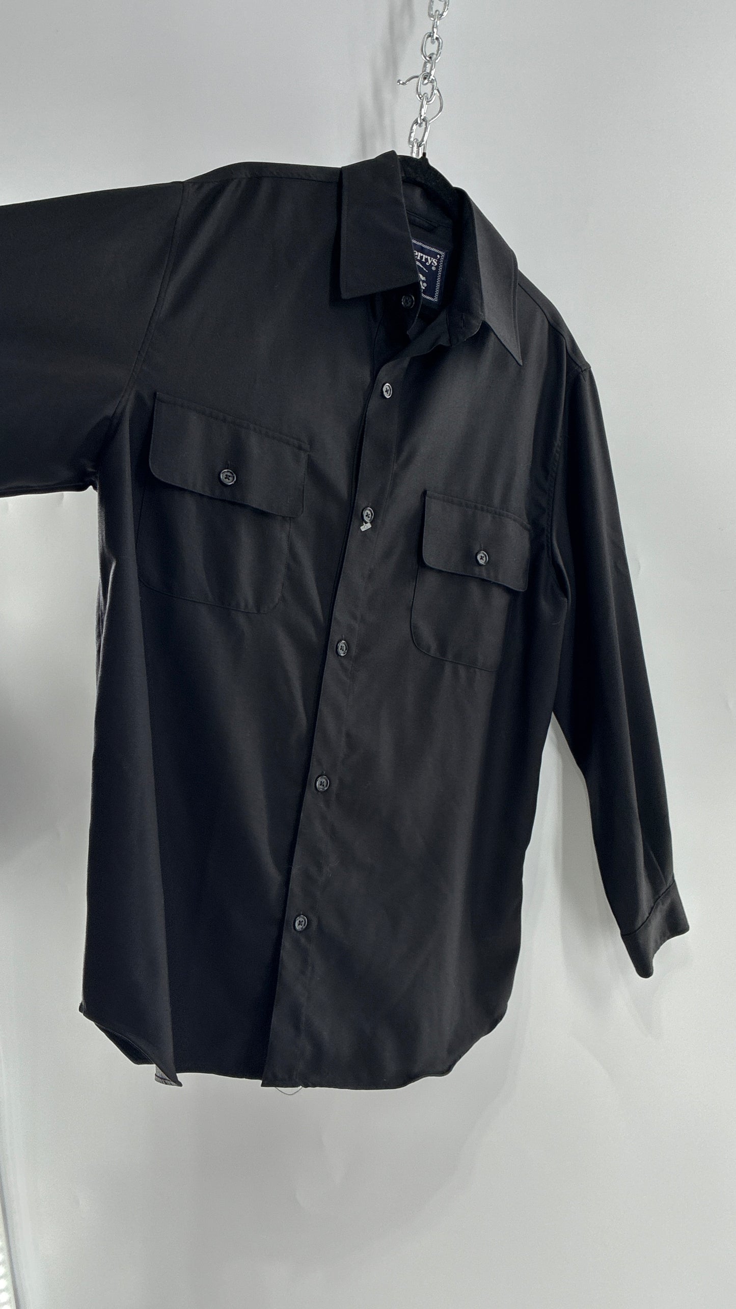 Vintage BURBERRY Black 100% Worsted Cashmere Button Up with Tags Attached (Small)