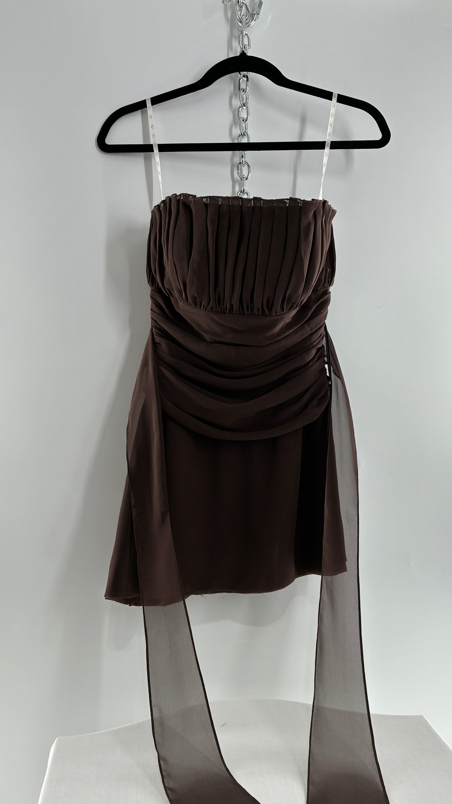 Vintage Brown Ruched Chopped Blouse with Pleated Bust (6)