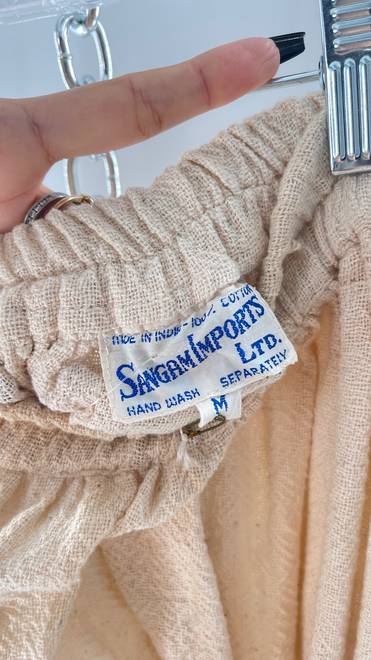 Vintage 1970s SANGAM Imports 100% Cotton White Maxi Skirt Made in India (Medium)