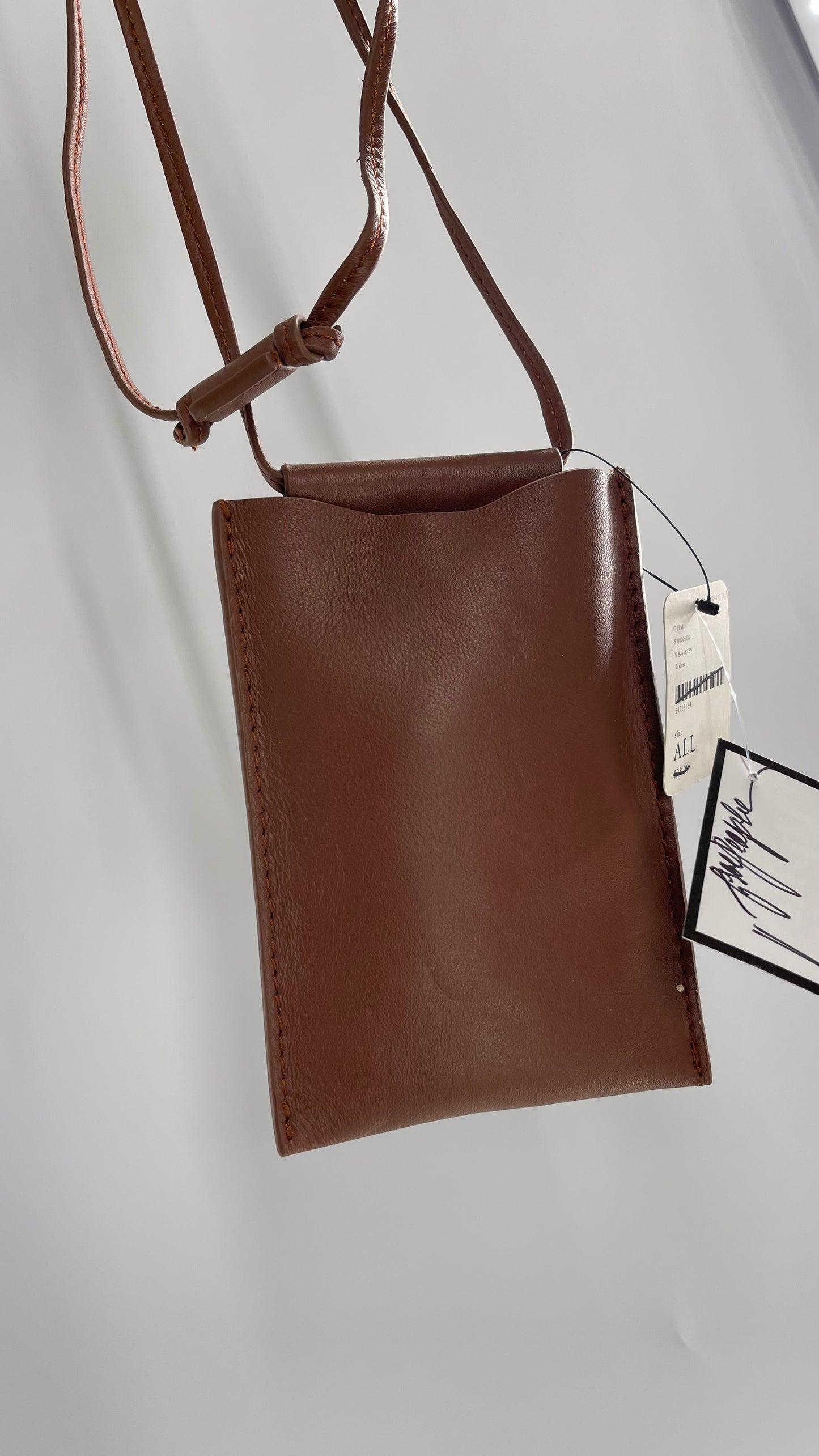 Free People Brown Leather Crossbody Phone Pouch with Tags Attached