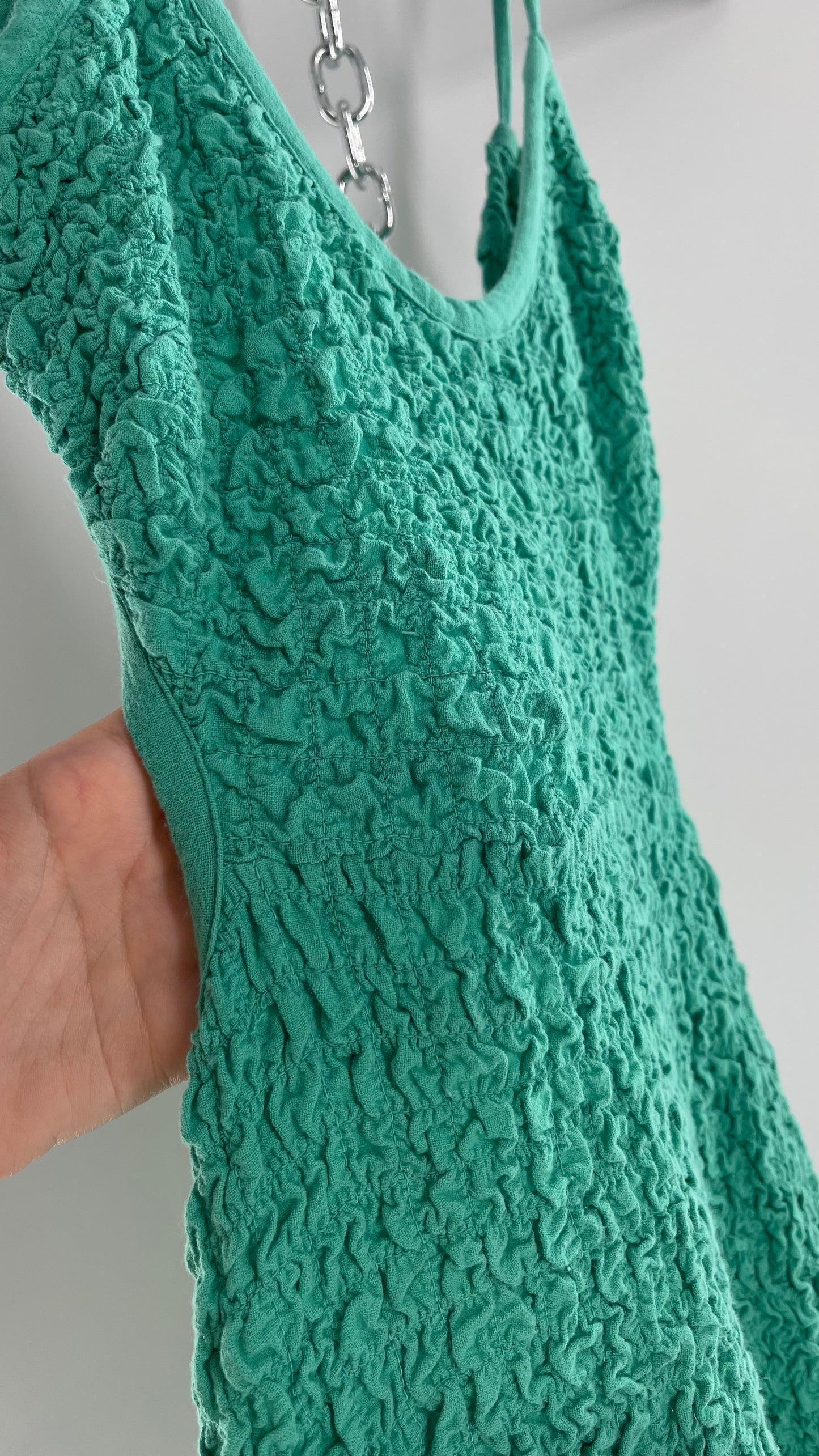 Free People Kelly Green Popcorn Maxi Dress with Low, Open Back Detail (XS)