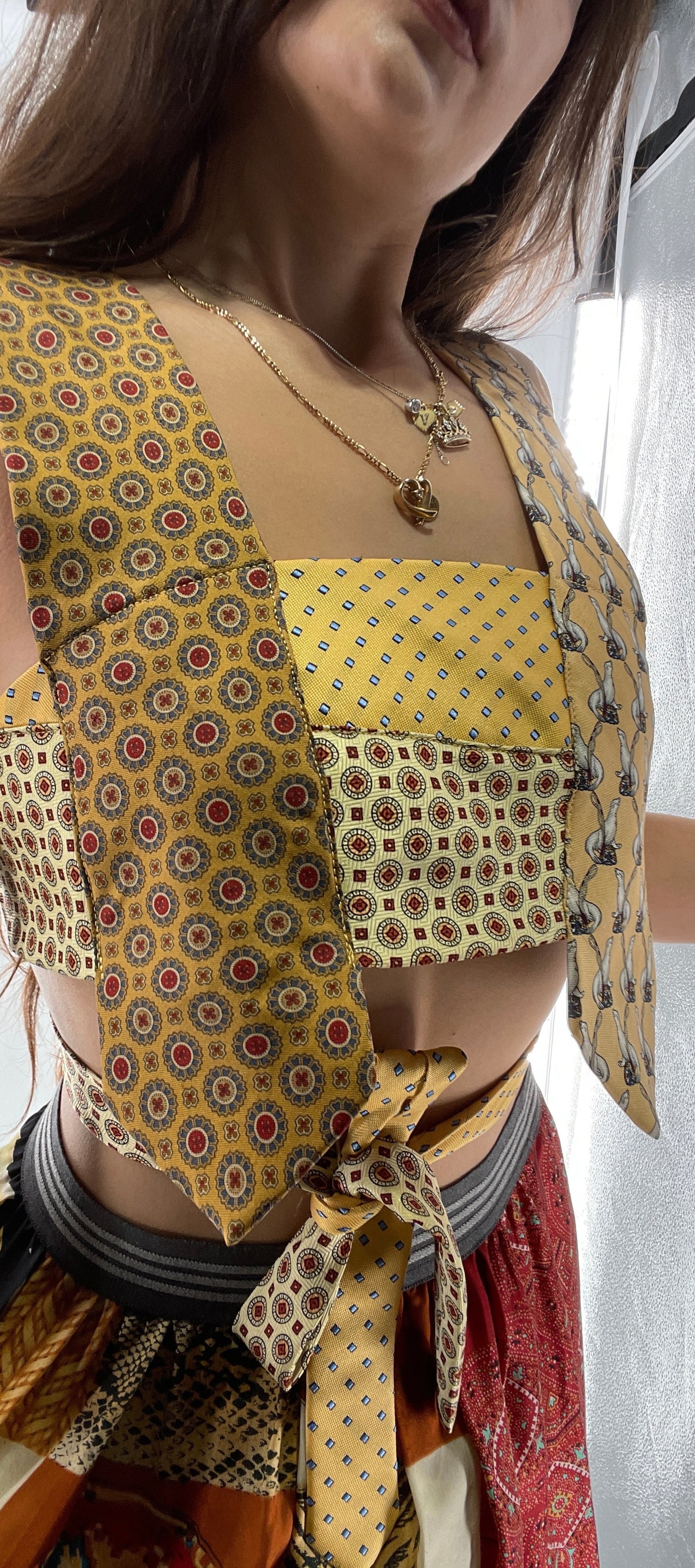CUSTOM Handmade Yellow “All Tied Up” Cropped Blouse (One Size)