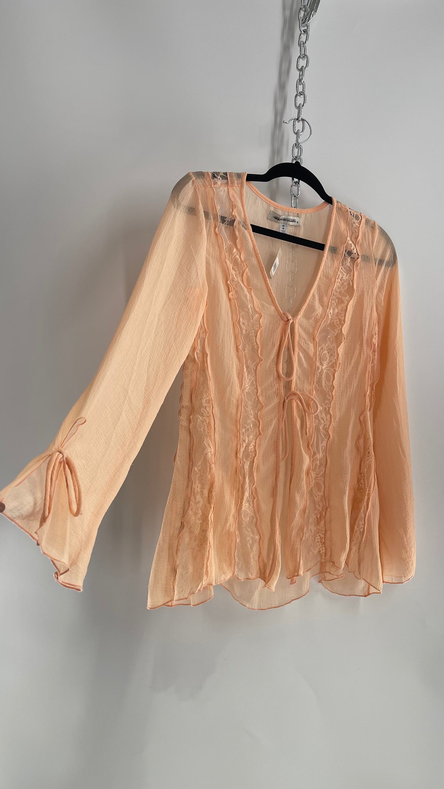 Urban Outfitters Peachy Orange Ruffled Tie Bust Blouse (Medium)