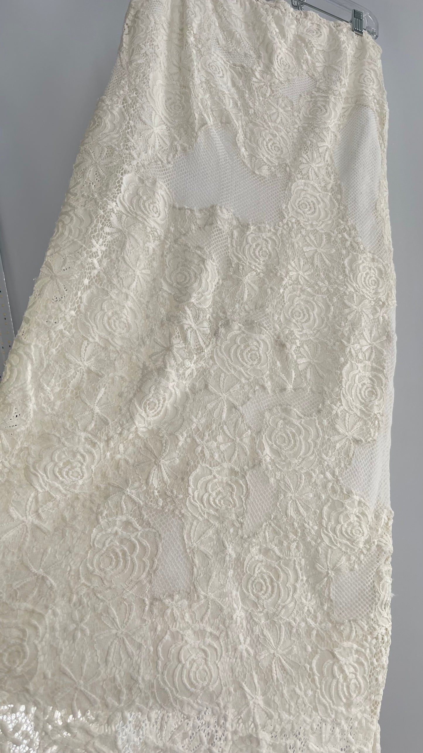 Free People White Mesh and Lace Long Skirt (Small)