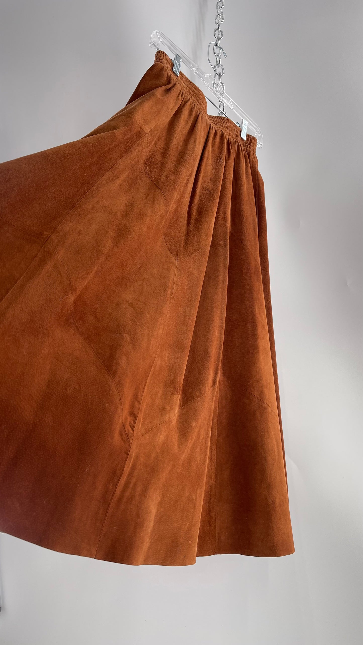 Vintage Brown Leather Suede Paneled Voluminous Skirt Assembled in Mexico (S)