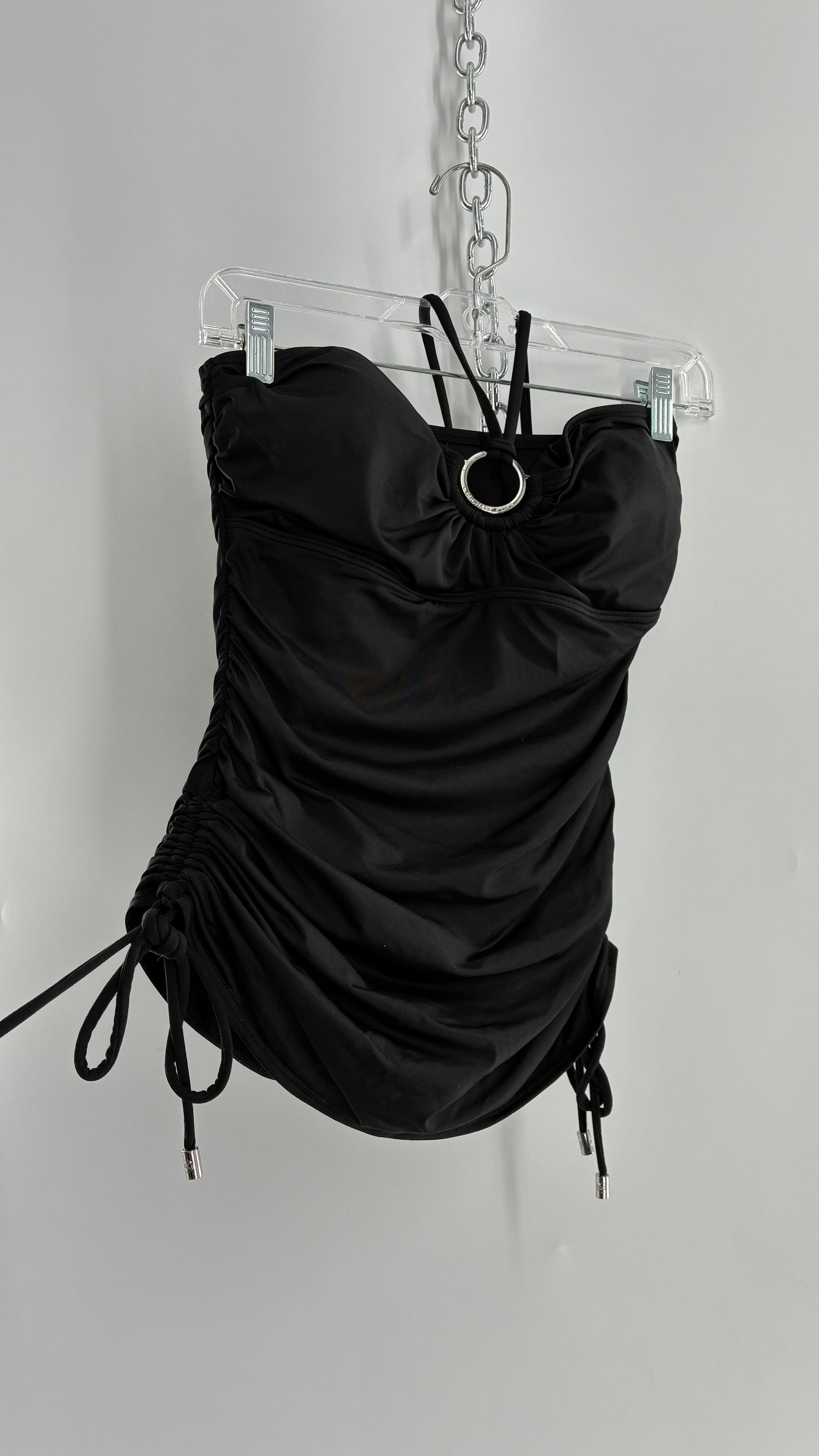 Vintage Michael Kors Ruched Tankini with Adjustable Sides, Halter Choker, and Branded Hoop (Small)