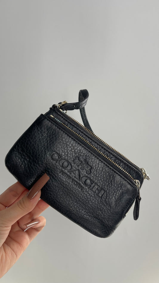 Vintage COACH Black Leather Coin Pouch Wallet