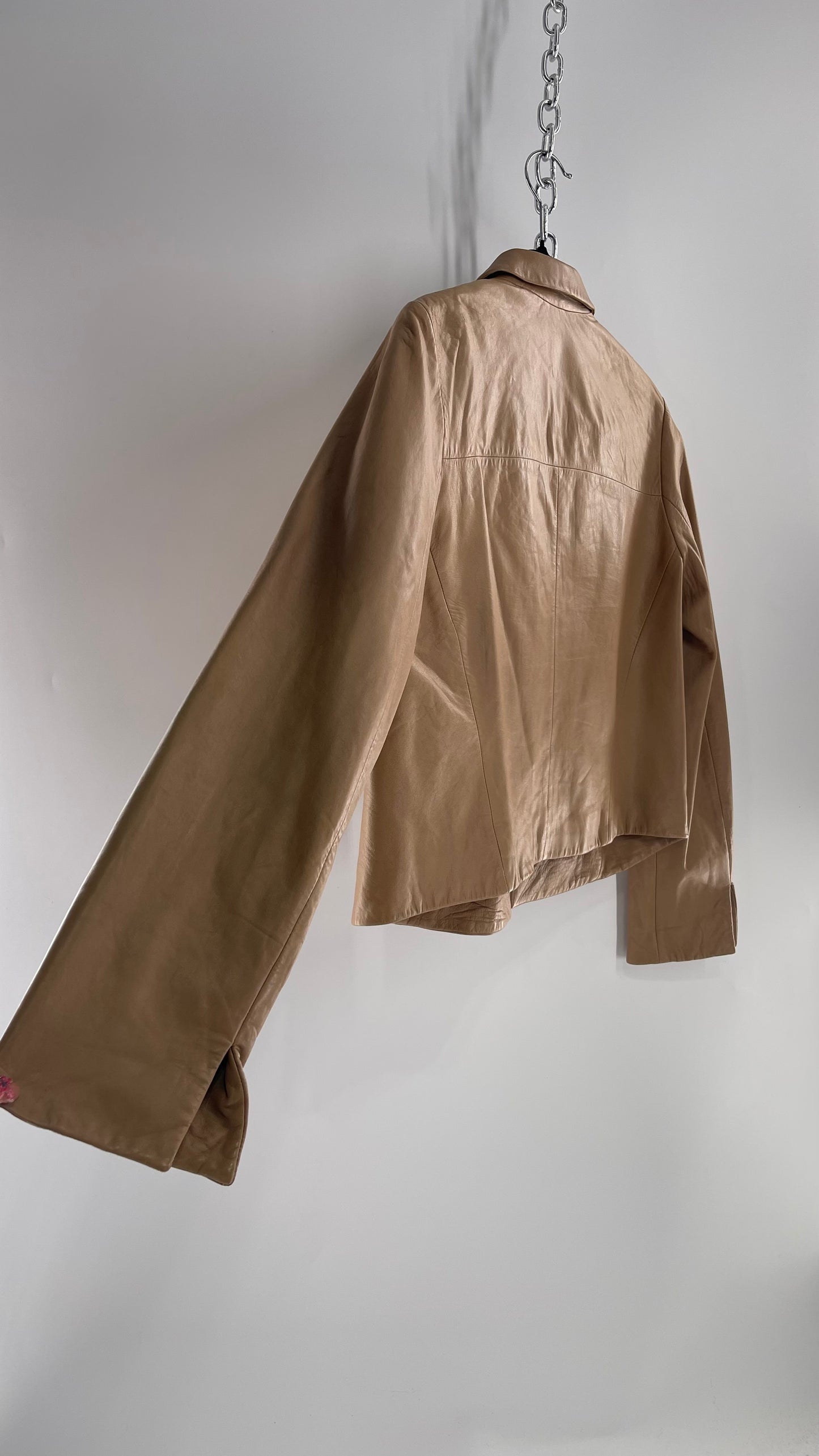 Deadstock Vintage Banana Republic Tan Soft Leather Cropped Boxy Jacket with Tags Attached (Medium)