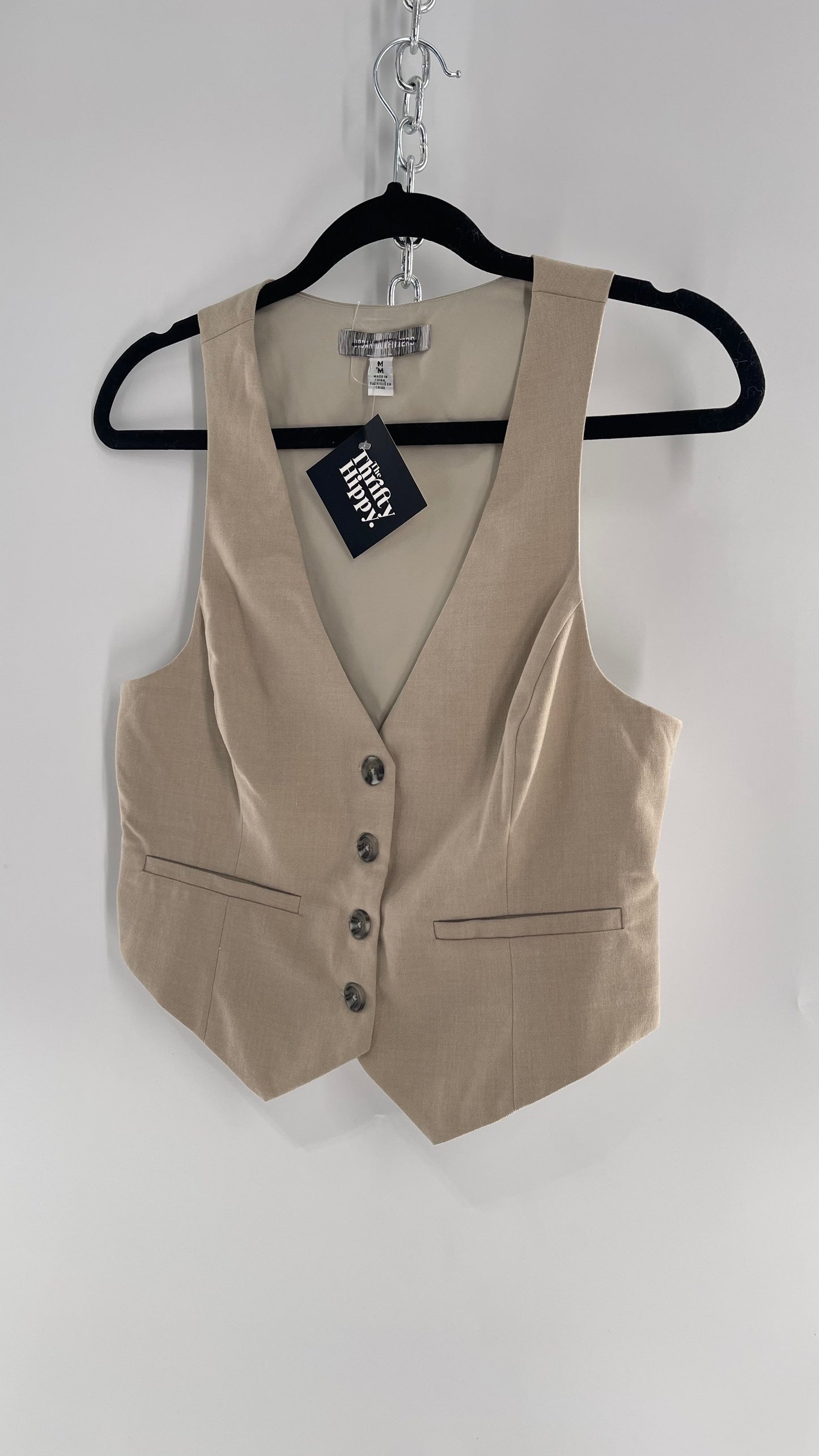 Urban Outfitters Vintage Upcycled Tan\Grey Cropped Vest Top (Medium)