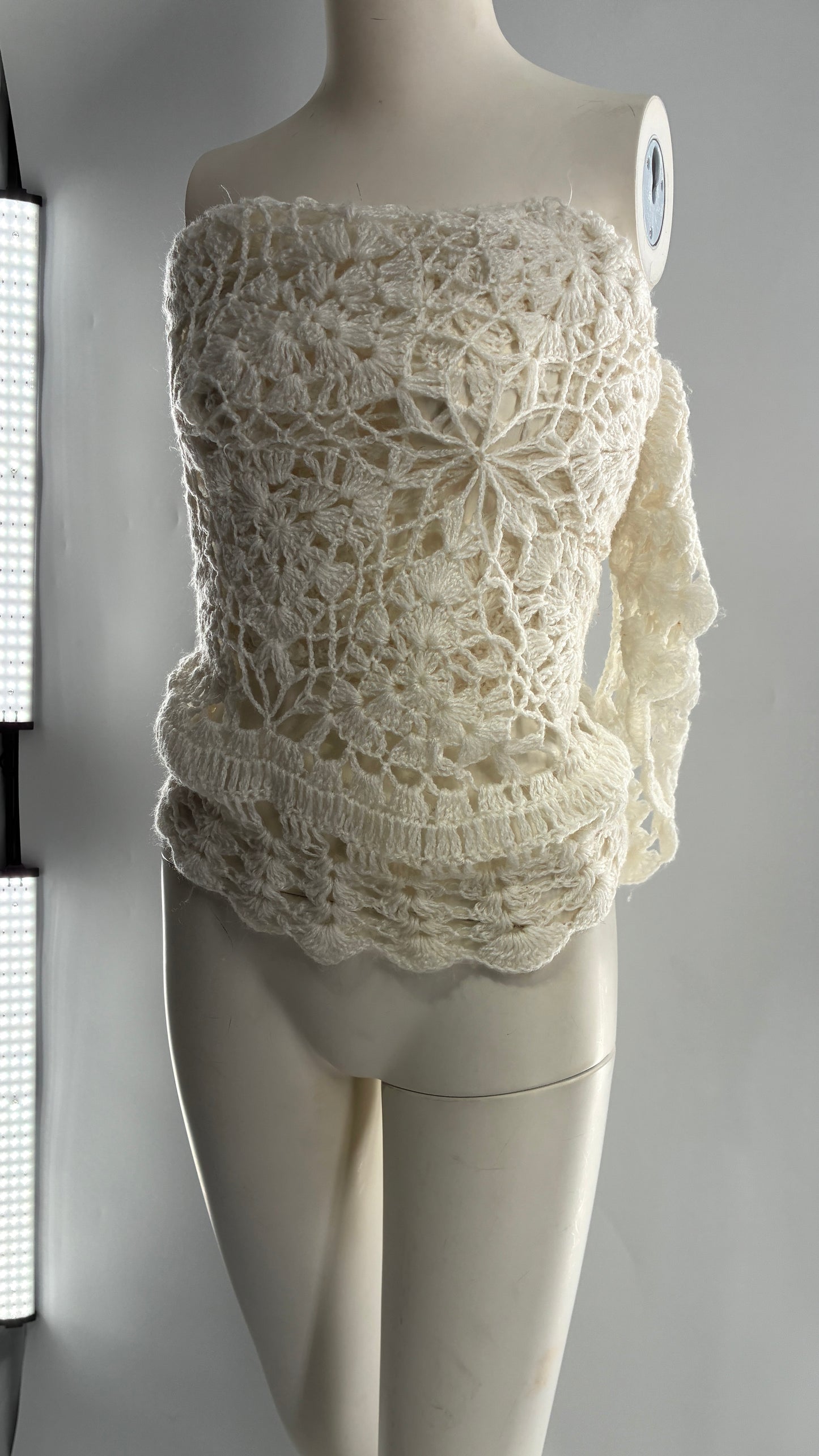 Vintage Crochet Style White Scarf