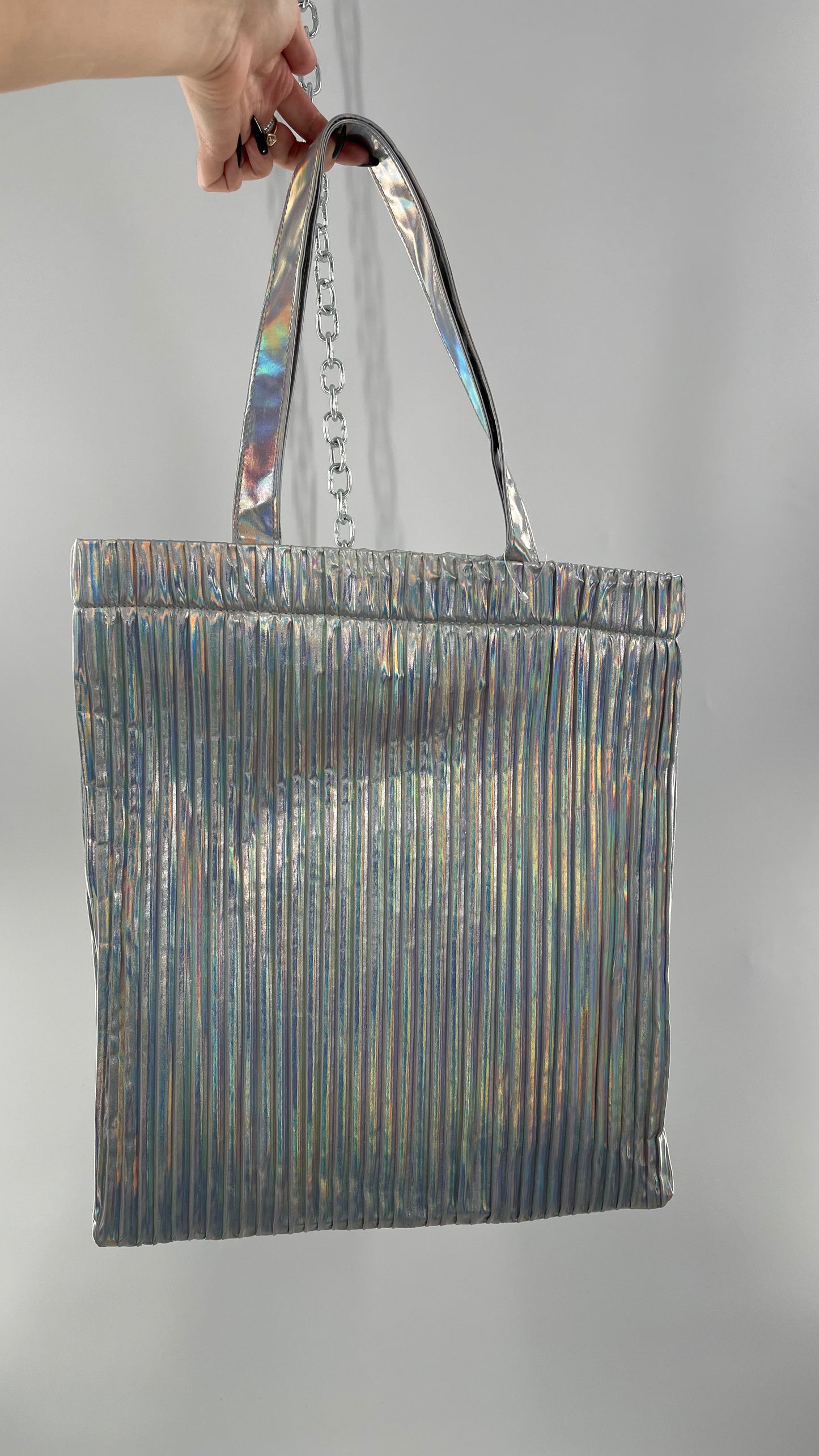 Urban Outfitters Silver Iridescent Fluted Tote Bag