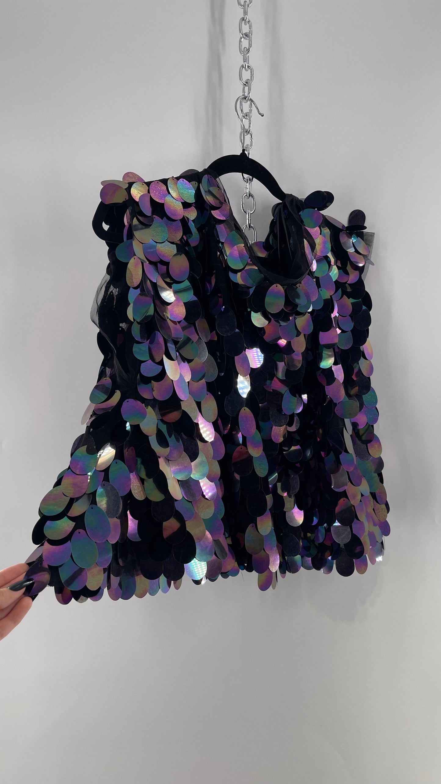 Free People Oversized Iridescent Purple/Indigo Color Changing Sequins (XS)