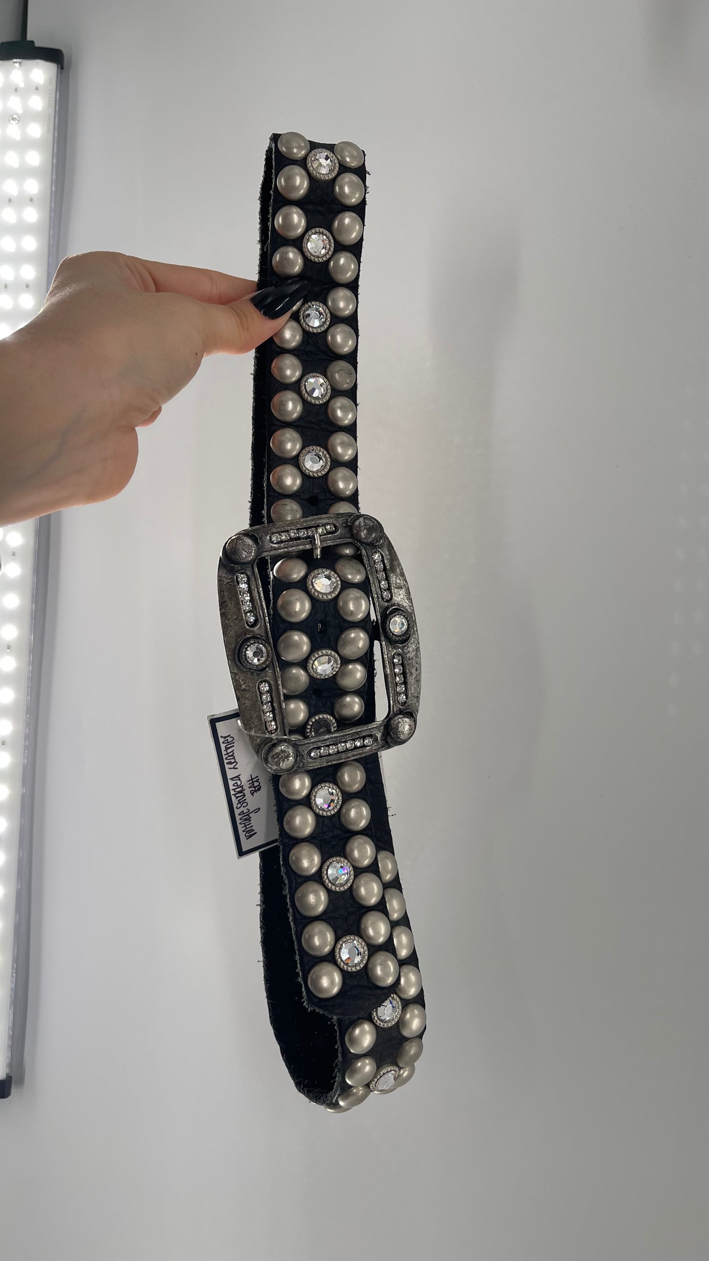 Vintage NEW Swarovski Crystal Iconic Cowboy Belt with Studded Leather Detailing (Small)