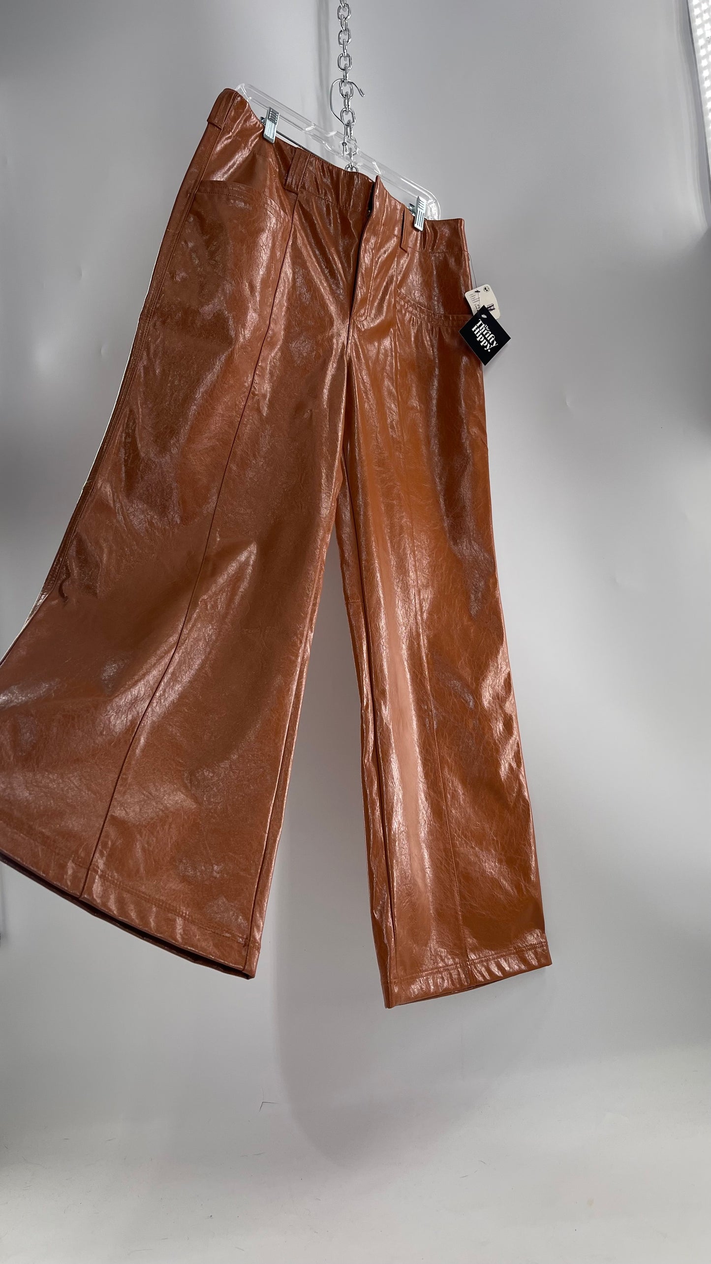 Free People Star Cross Lovers Cognac Brown Vegan Faux Leather Wide Leg Baggy Trouser(12)