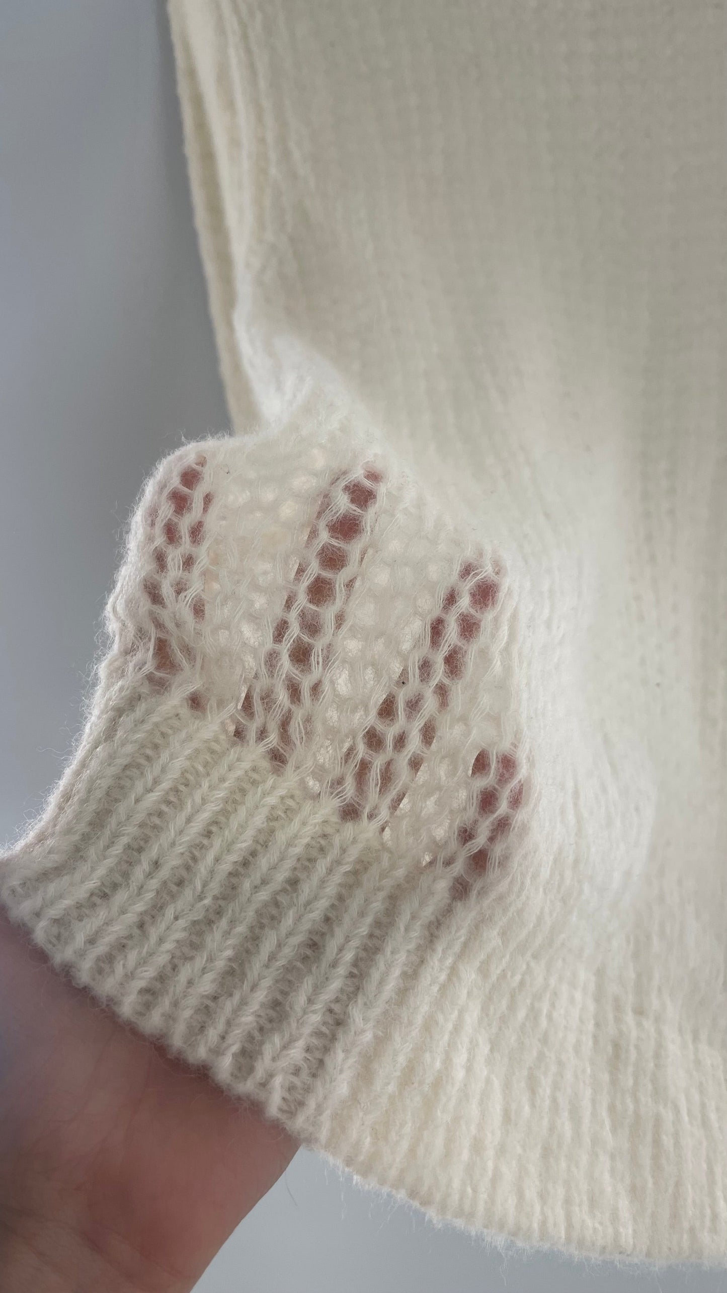 Free People White Open Knit Alpaca Sweater (Large)