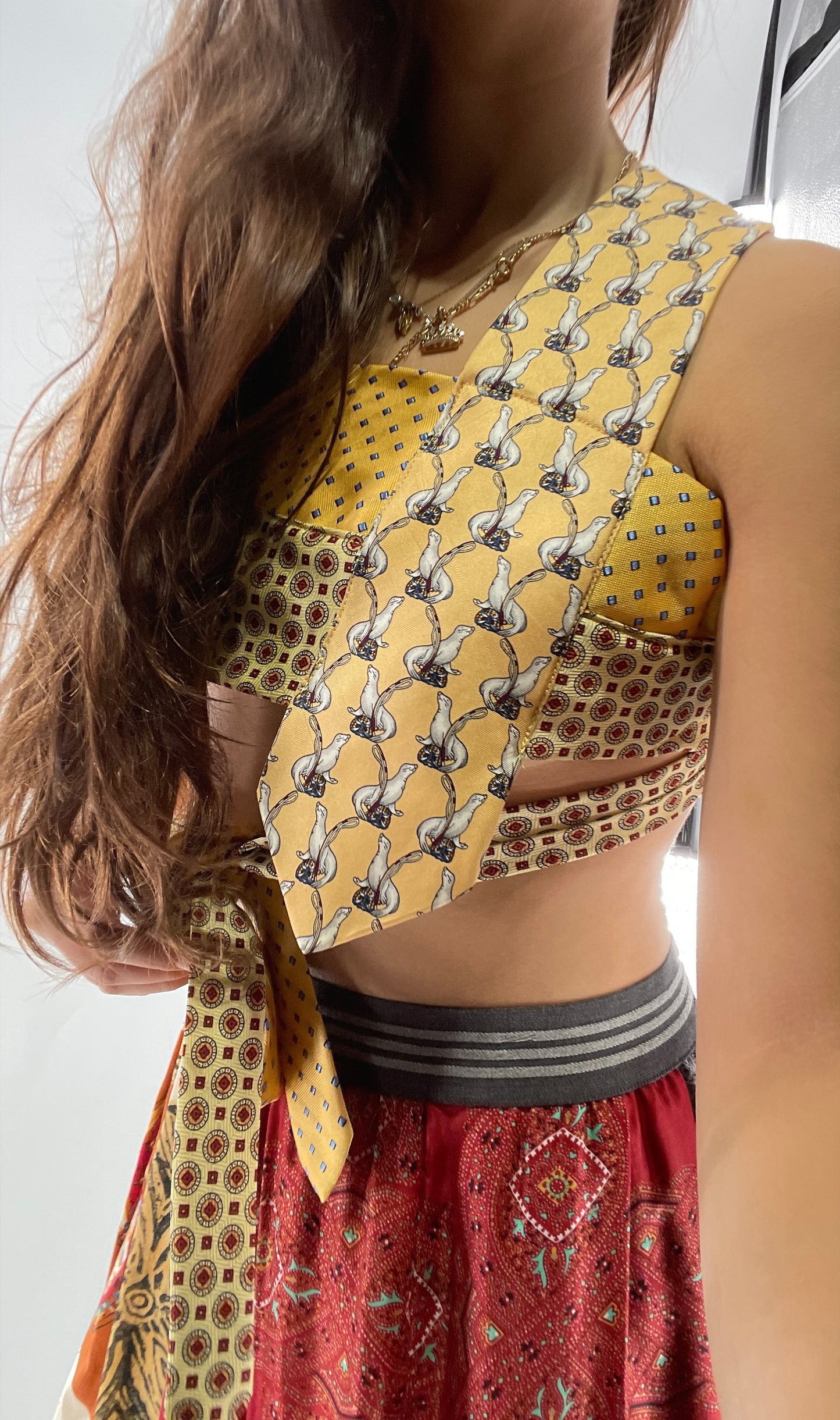 CUSTOM Handmade Yellow “All Tied Up” Cropped Blouse (One Size)