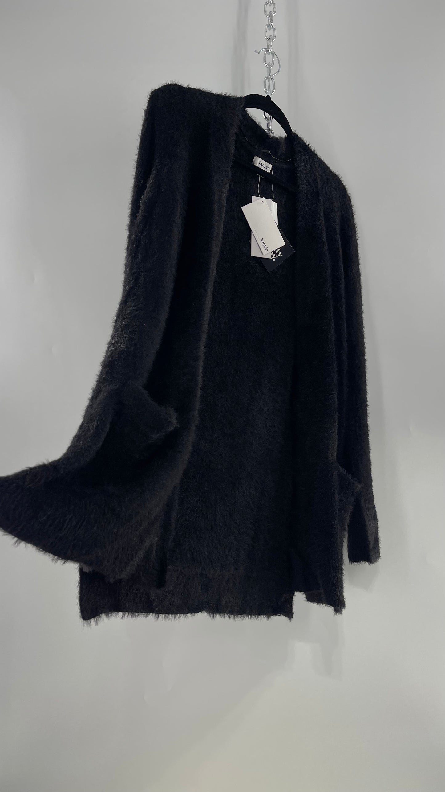 Kensie Black Fuzzy Slouchy Cardigan with Pockets and Tags Attached (Small)