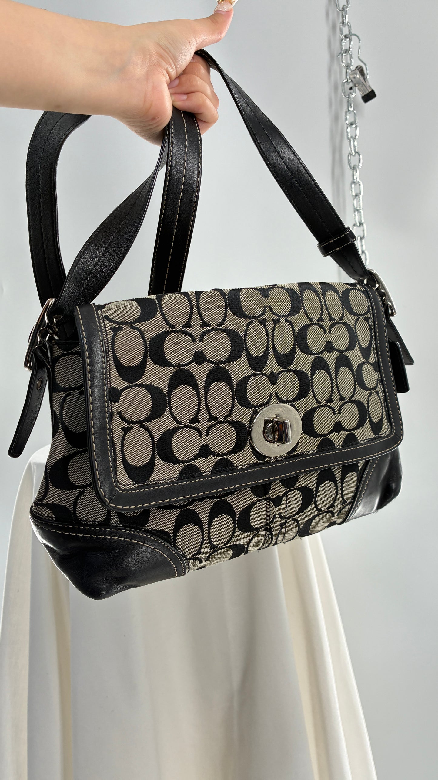Vintage COACH Hampton Gray and Black Monogram Shoulder Bag
