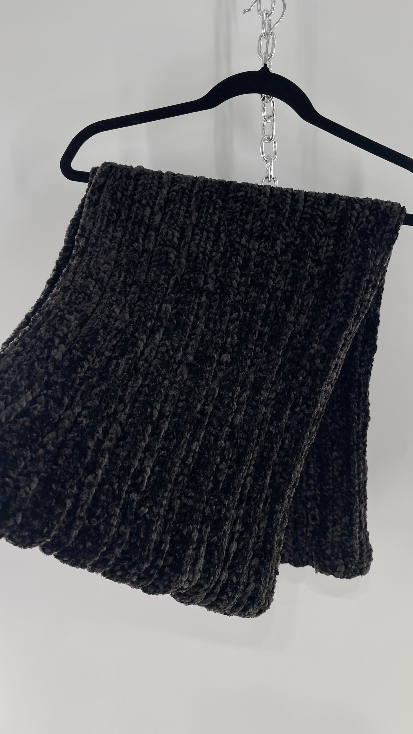 Anthropologie Maurices Black Chenille Velour Knit Scarf