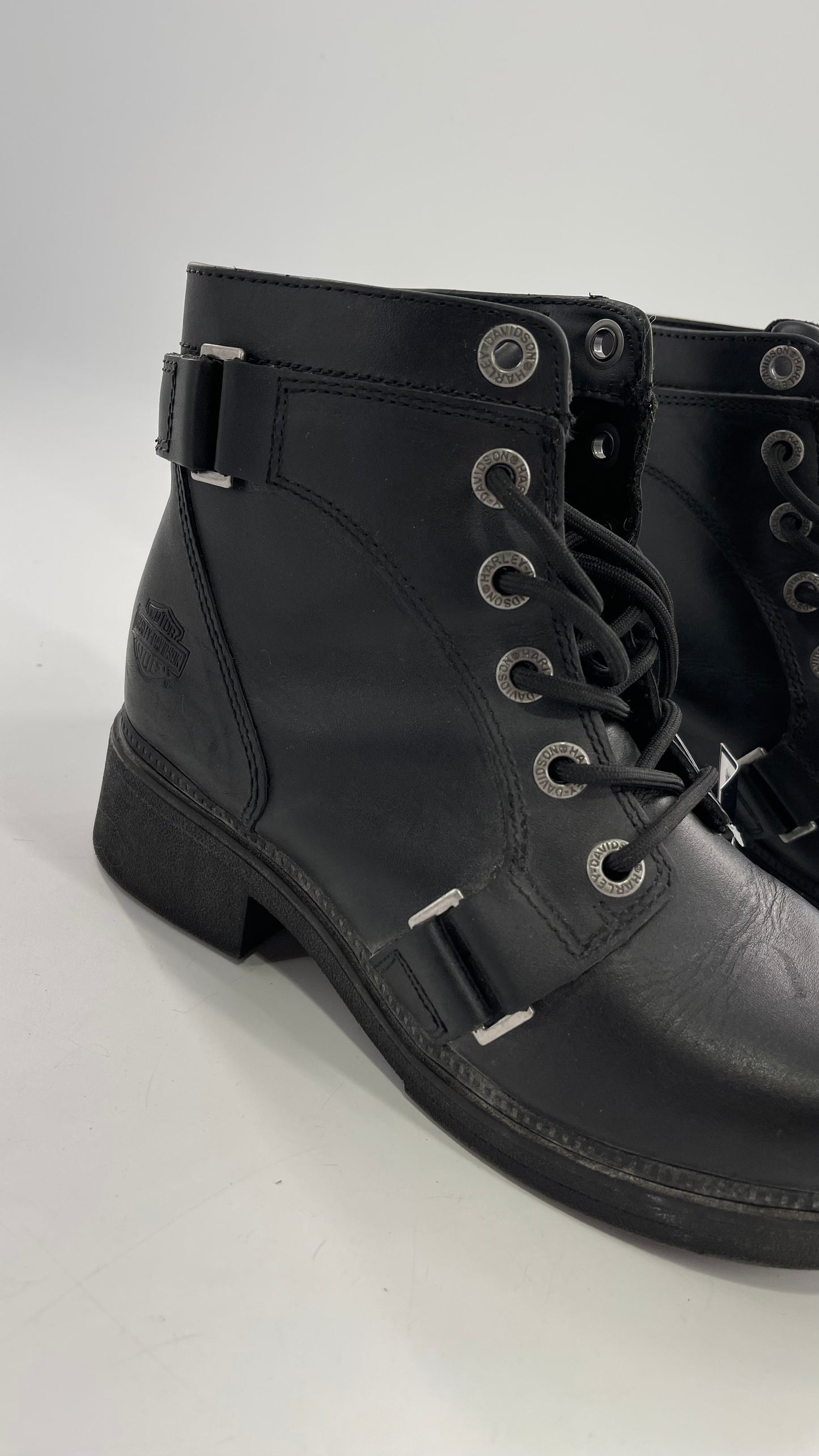 Harley Davidson Black Leather Combat Boots (8.5)