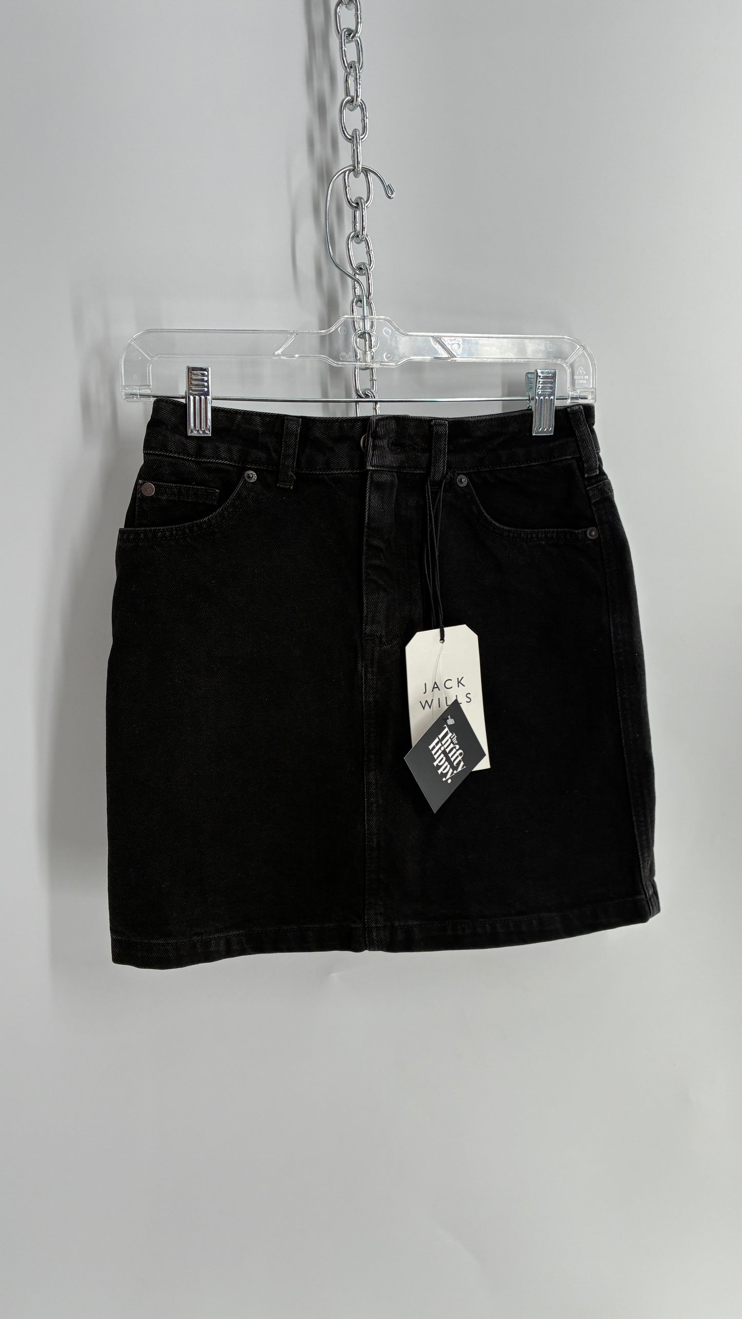 JACK WILLS Black Denim Mini Skirt with Tags Attached (2)