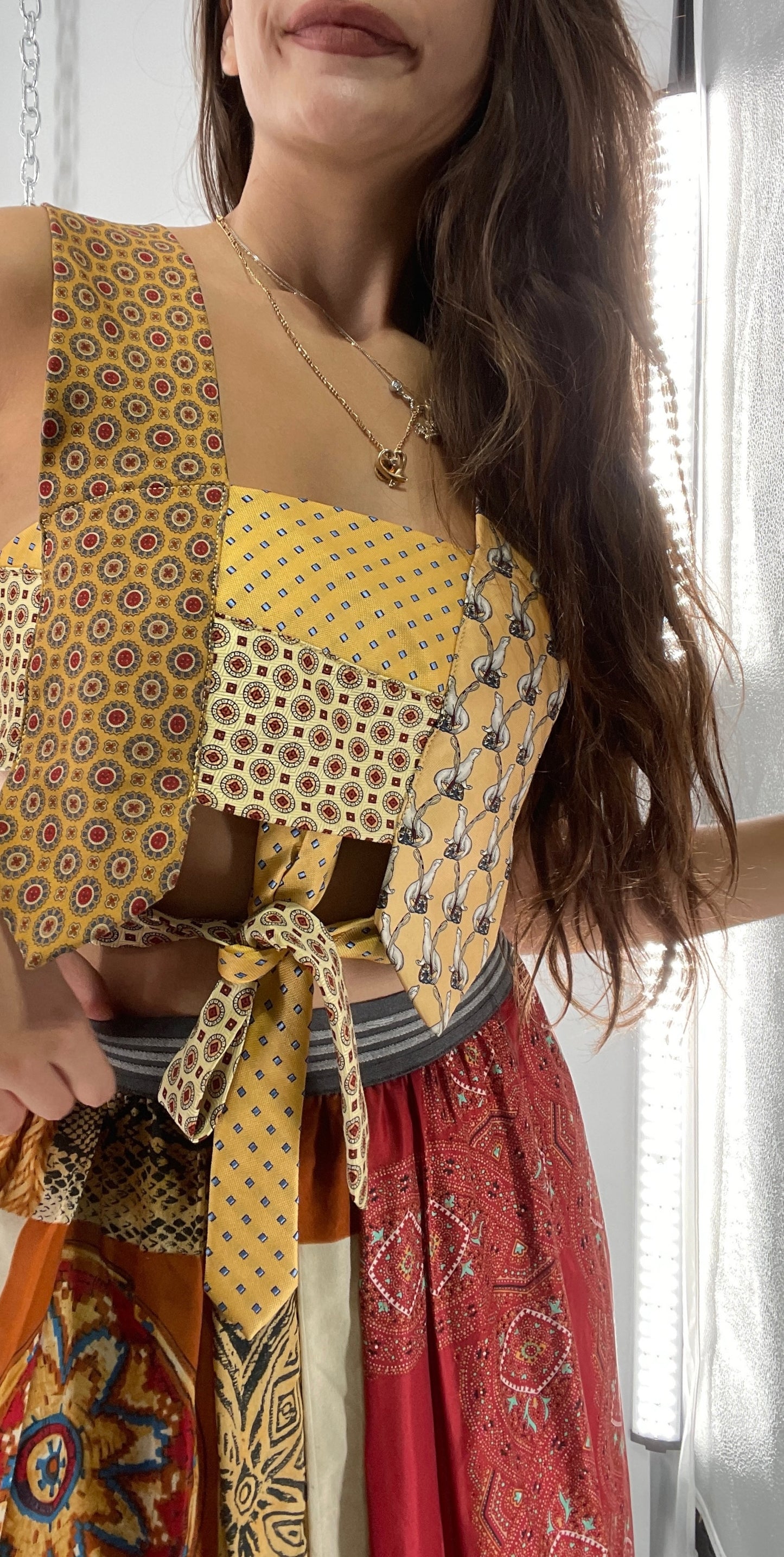 CUSTOM Handmade Yellow “All Tied Up” Cropped Blouse (One Size)