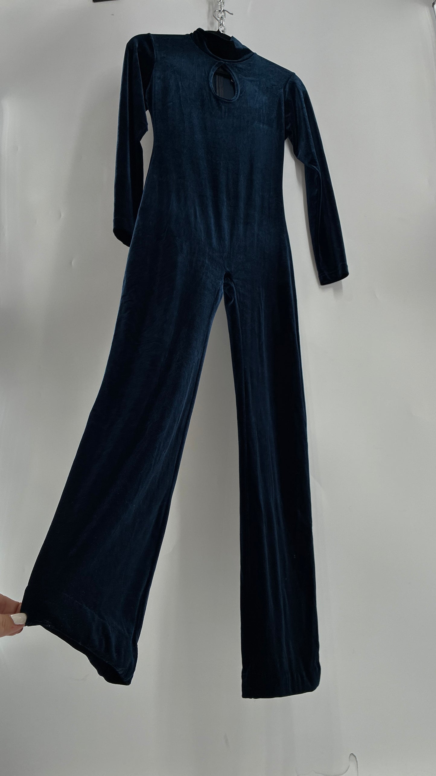 Vintage 1990s MODA INTERNATIONAL Midnight/Navy Blue Jumpsuit with Cut Out Keyhole Detail (Small)